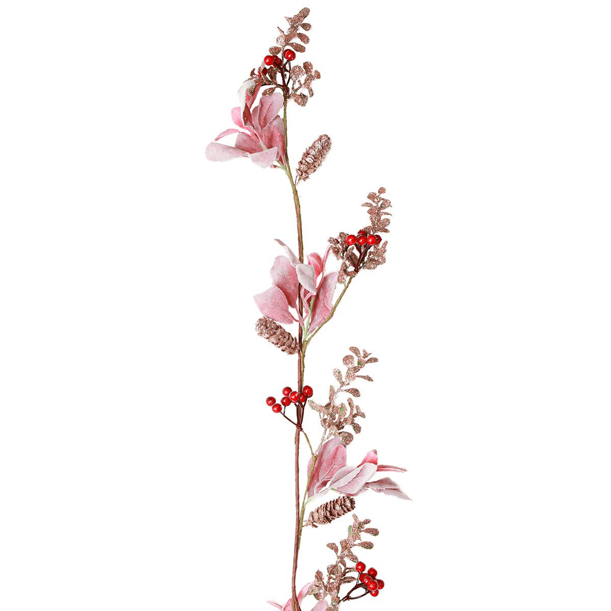 Winterliche Kunstpflanze Weihnachtsgirlande Beeren Zapfen Rot Rosa 130cm Dekoration
