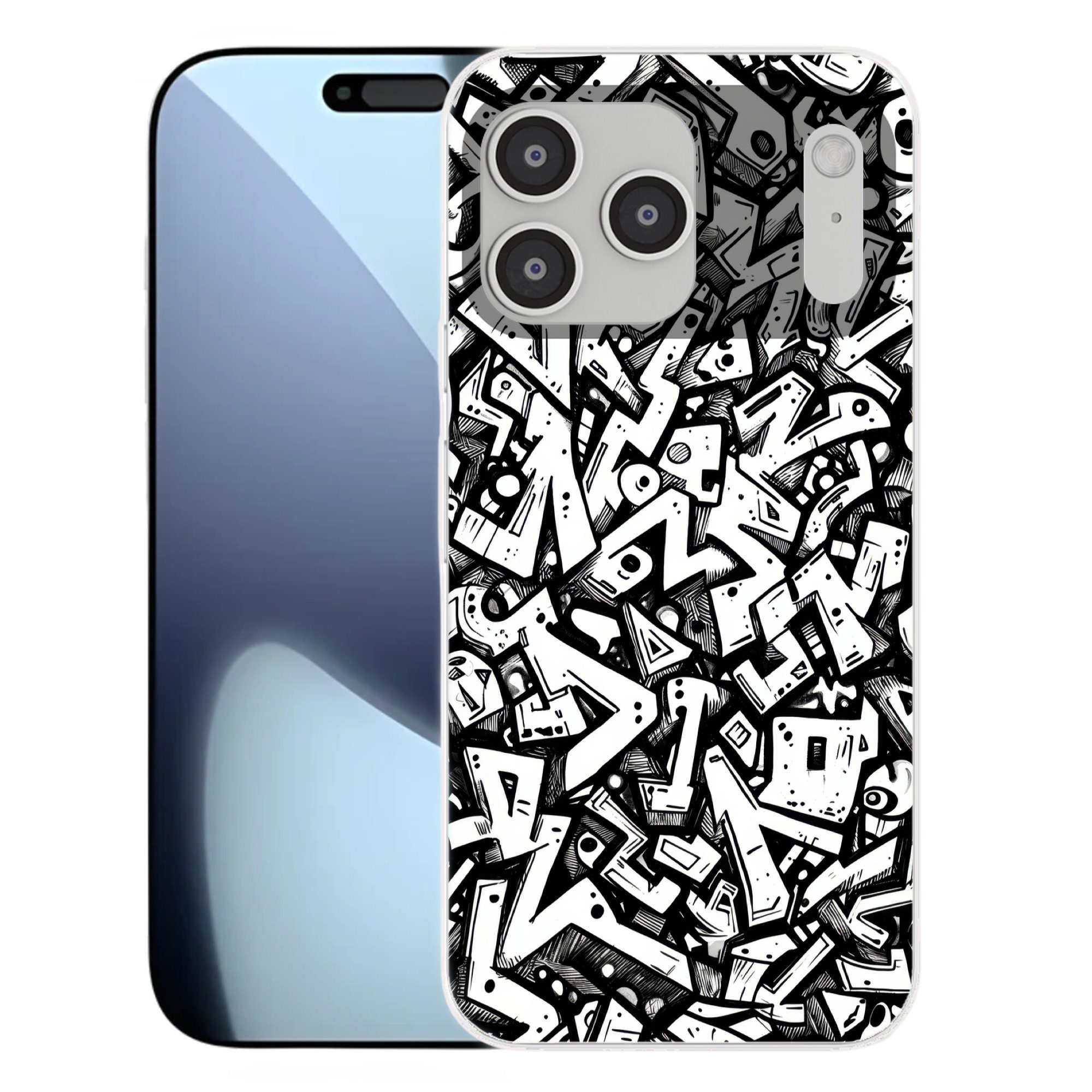 MuchoWow Handyhülle für Apple iPhone 17 Pro Max Formen - Buchstaben - Graffiti - Schwarz, Smartphone-Bumper, Print, Handy Schutzhülle Dünn