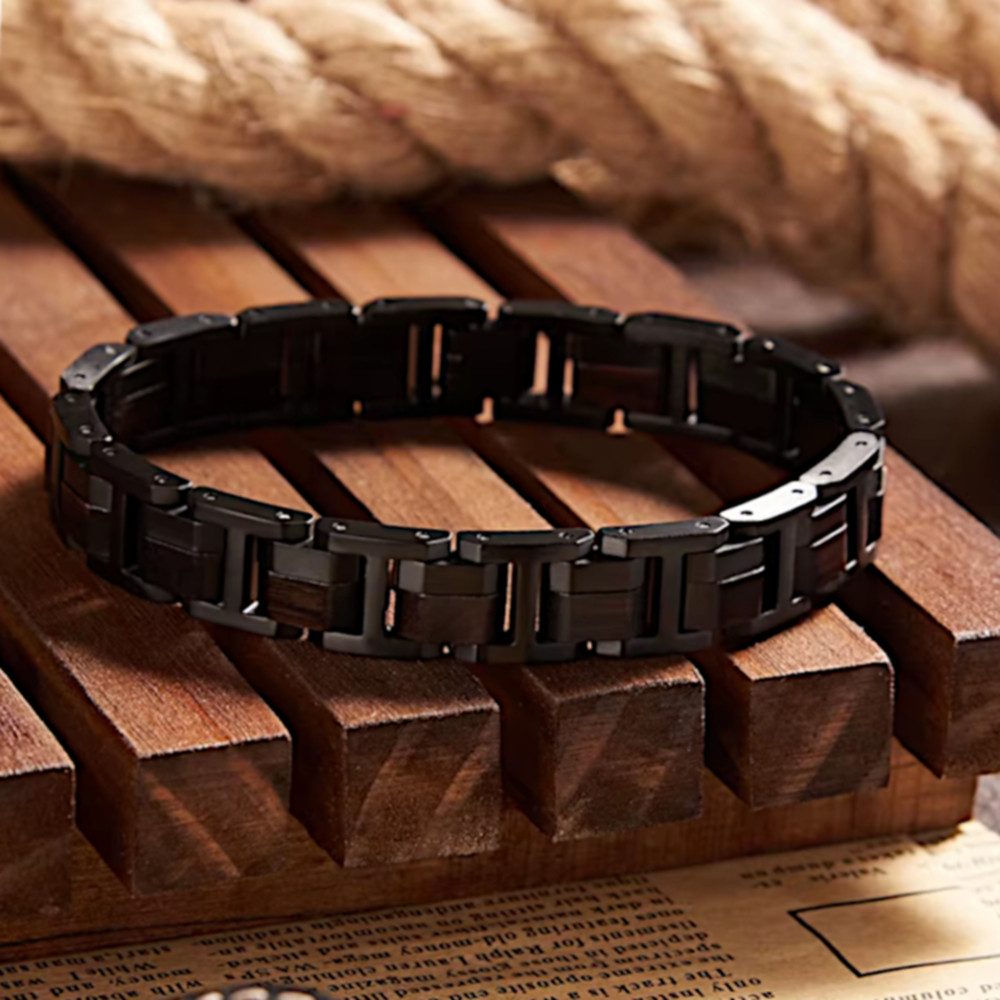 Holzwerk Edelstahlarmband Designer Holz Armband, Armkette Gliederarmband, Holz Unikate inkl. Armbandkürzer, ideal als Geschenk