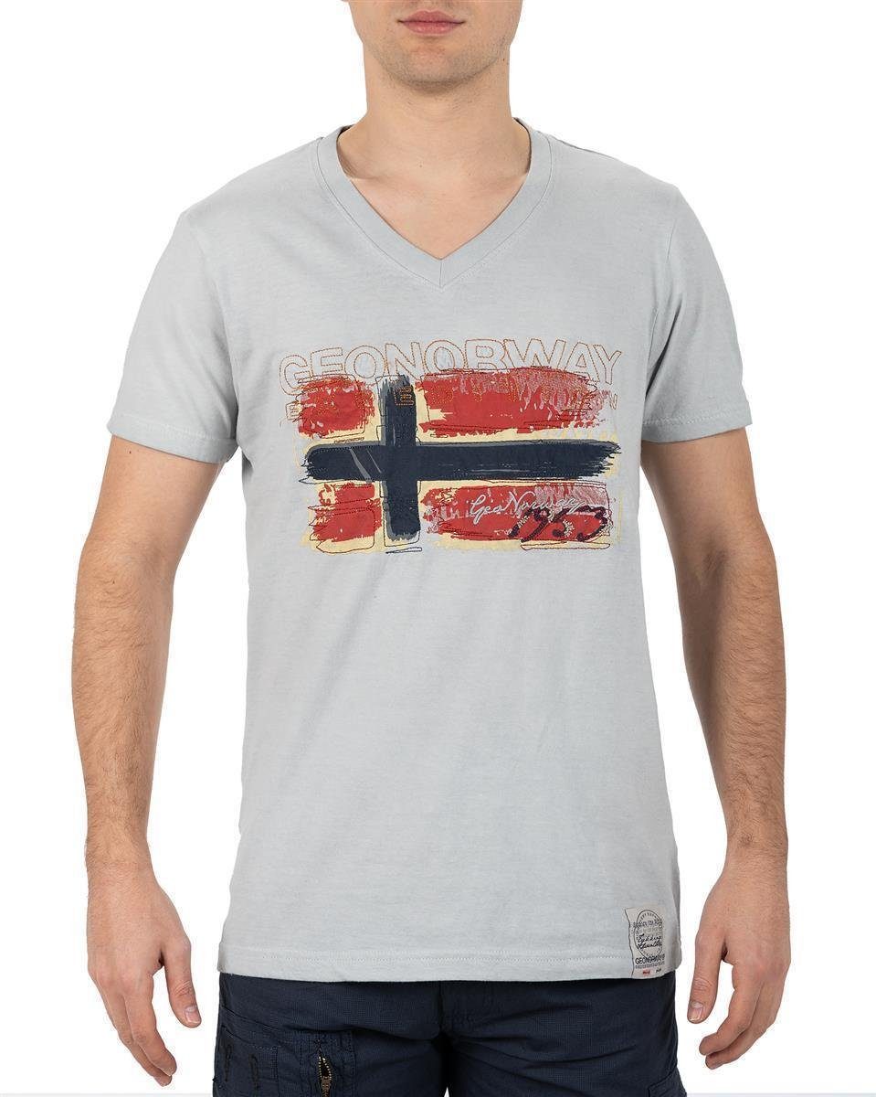 Geo Norway T-Shirt Casual Kurzarm Shirt bajoasis Men (1-tlg) im Used Look hellgrau