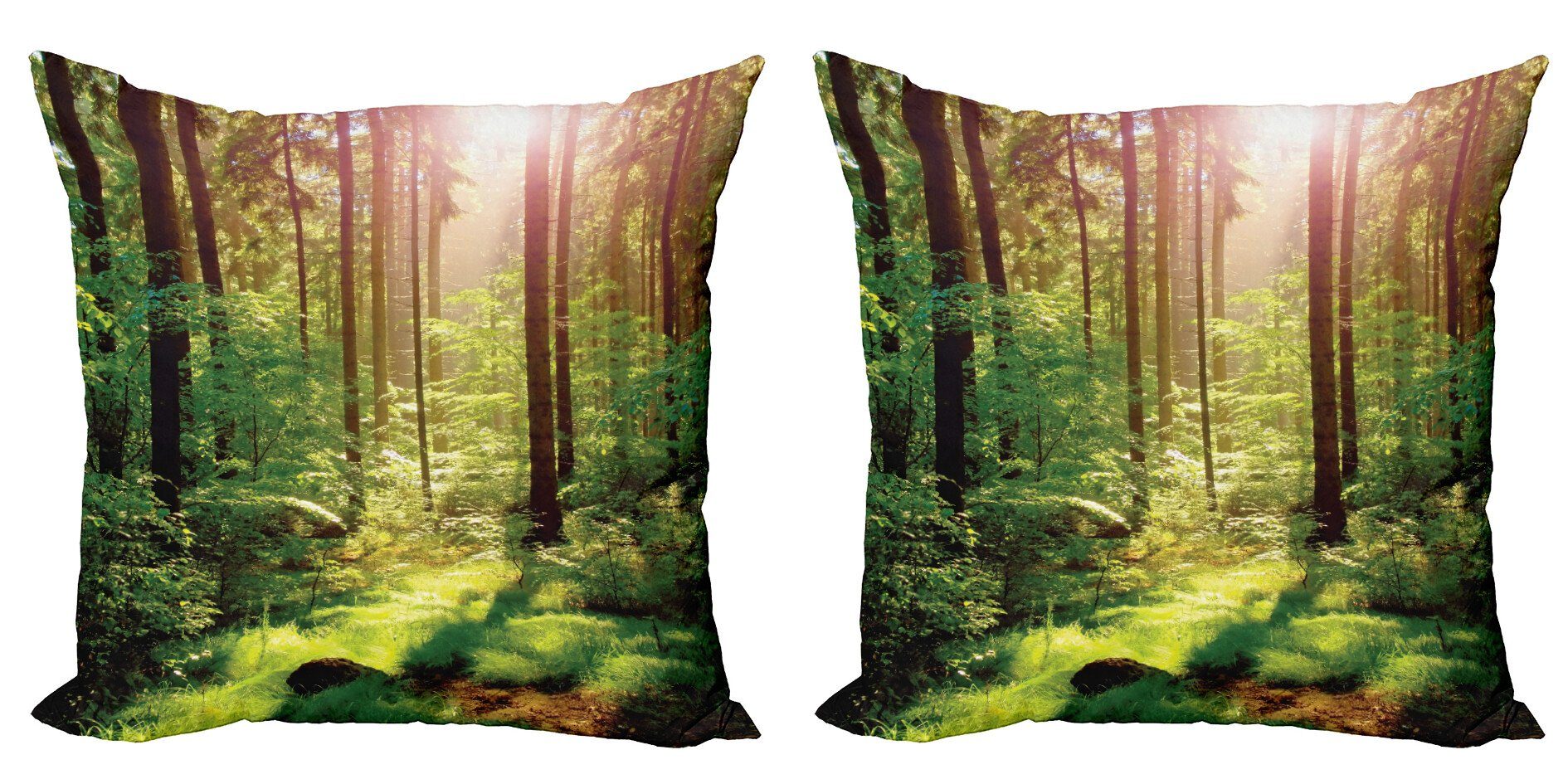Kissenbezüge Modern Accent Bäume (2 Stück), Digitaldruck, Doppelseitiger Moss Woods Wald Sunset Abakuhaus
