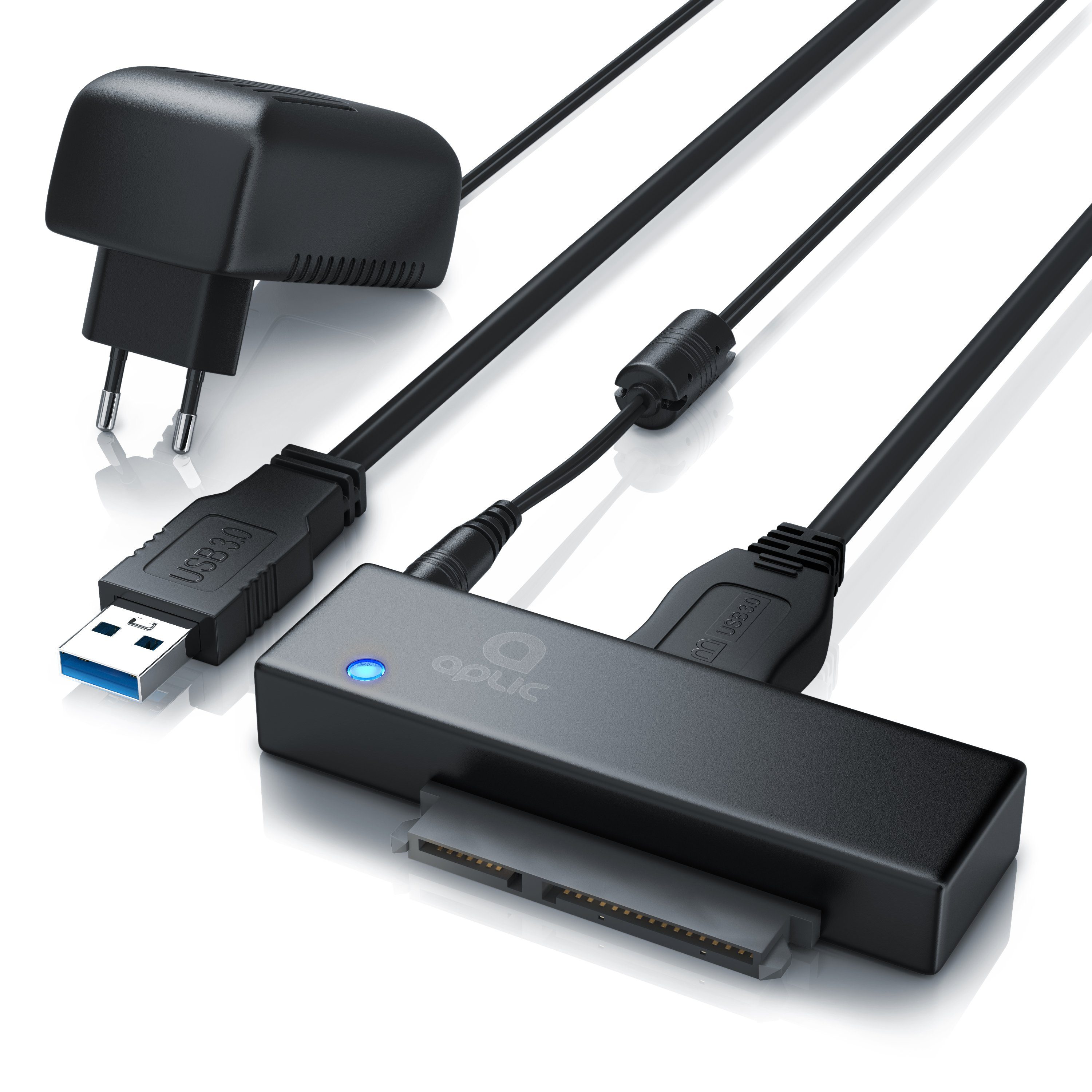 Aplic SATA 1/2/3 Festplatten Konverter Kabel mit Netzteil, USB 3.0 Computer-Adapter SATA zu USB 3.0 Typ A, für SSD SATA I II III 2,5 Zoll 6,35cm HDD 3,5 Zoll 8, – Bild 5 von 5