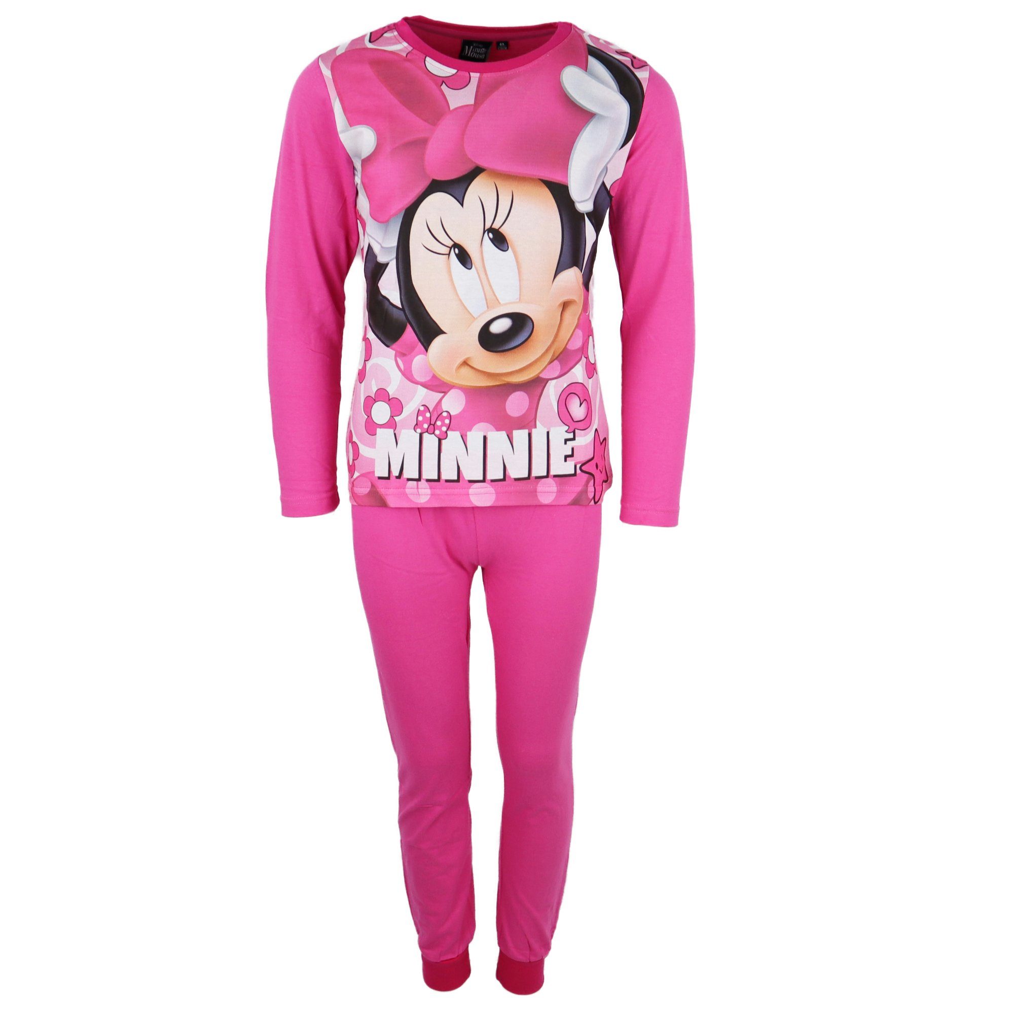 Disney Minnie Mouse Schlafanzug Kinder Pyjama Gr. 98 bis 128, Baumwolle, Rosa oder Pink