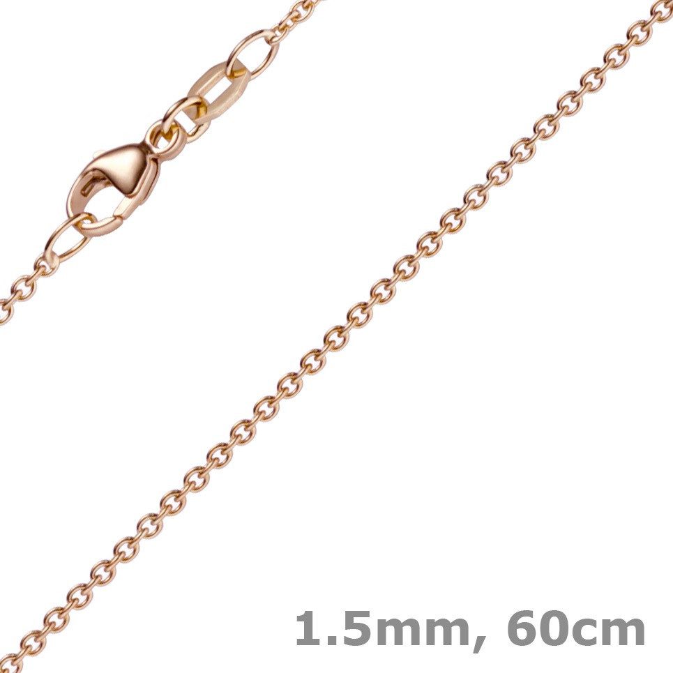 Schmuck Krone Goldkette 1,5mm Rund-Ankerkette aus 585 Rotgold, 60cm, Gold 585