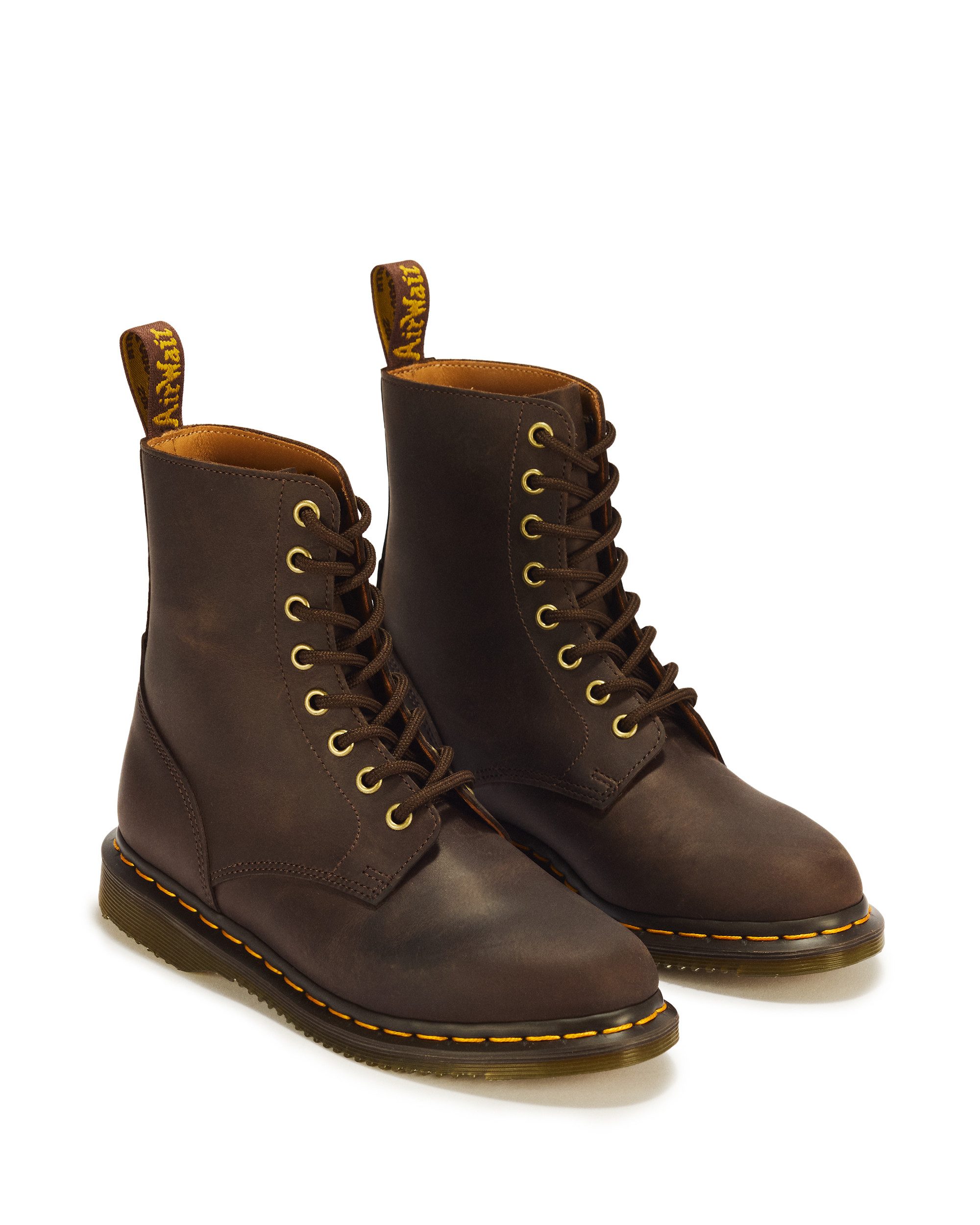 DR. MARTENS Daphny 8i Schnürboots Blockabsatz, Schnürstiefelette mit gelber Rahmennaht