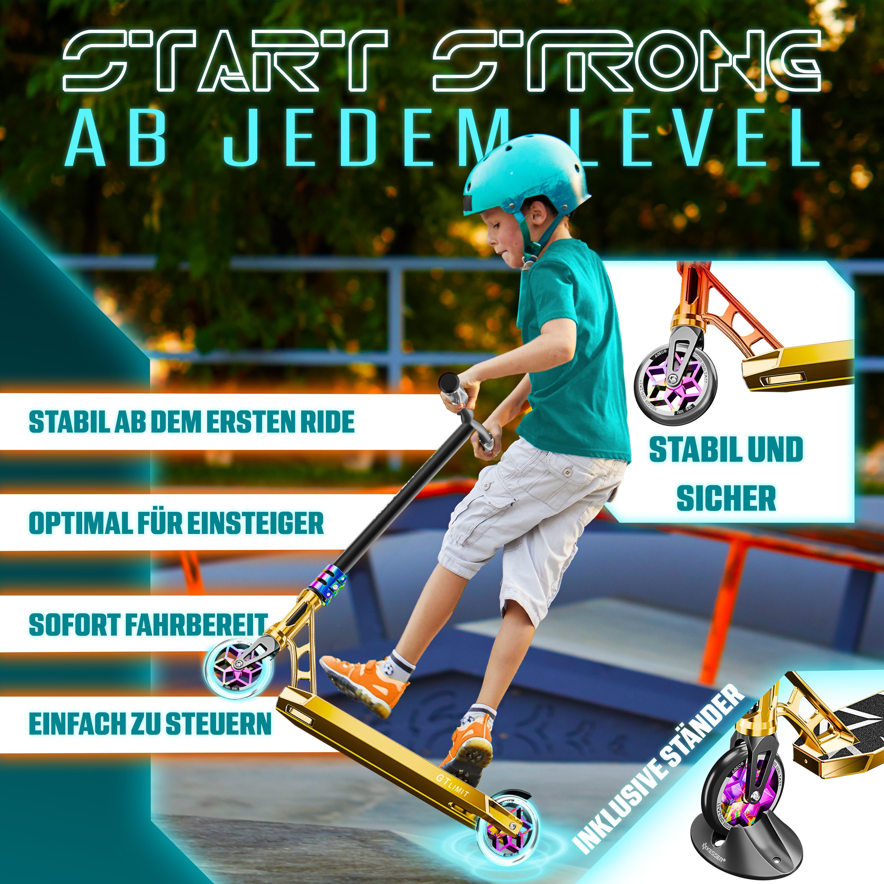 KESSER Scooter, Stuntscooter GT-Limit 360° Lenkung Funscooter Kickscooter Tretroller