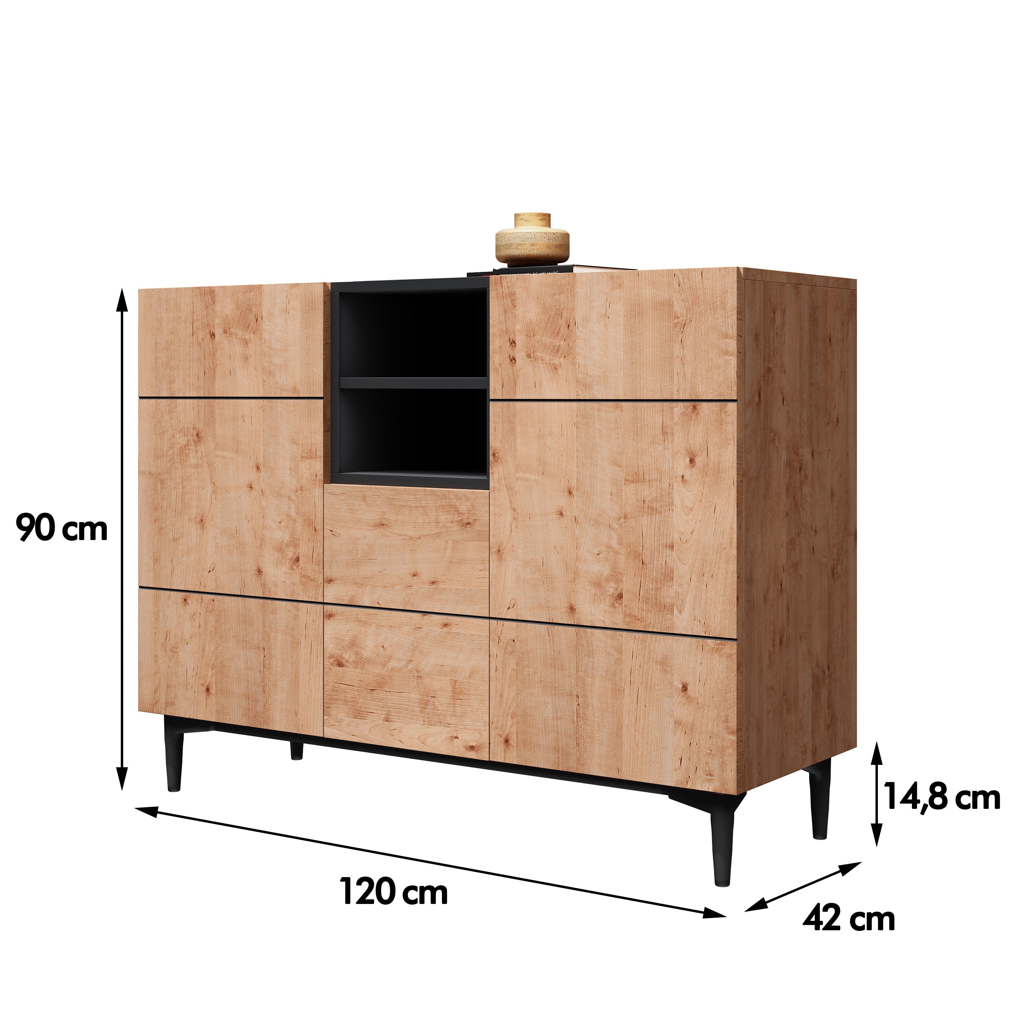 Newroom Sideboard Nizza, Wildeiche Sideboard Vintage Industrial Highboard Anrichte Wohnzimmer