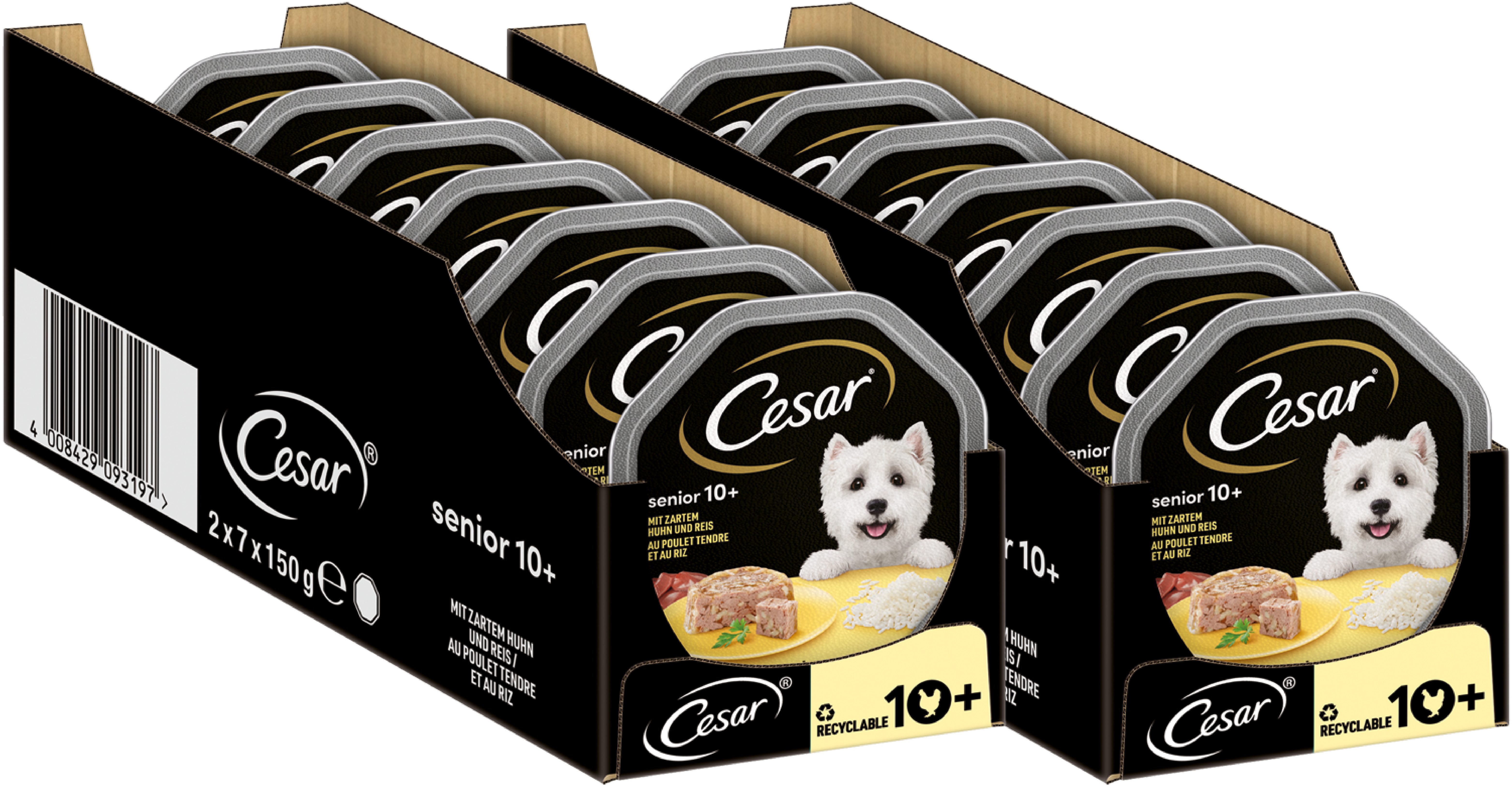 Cesar CESAR® Schale Senior 10+ mit Huhn und Reis 14 x 150g, Nassfutter für: Hunde