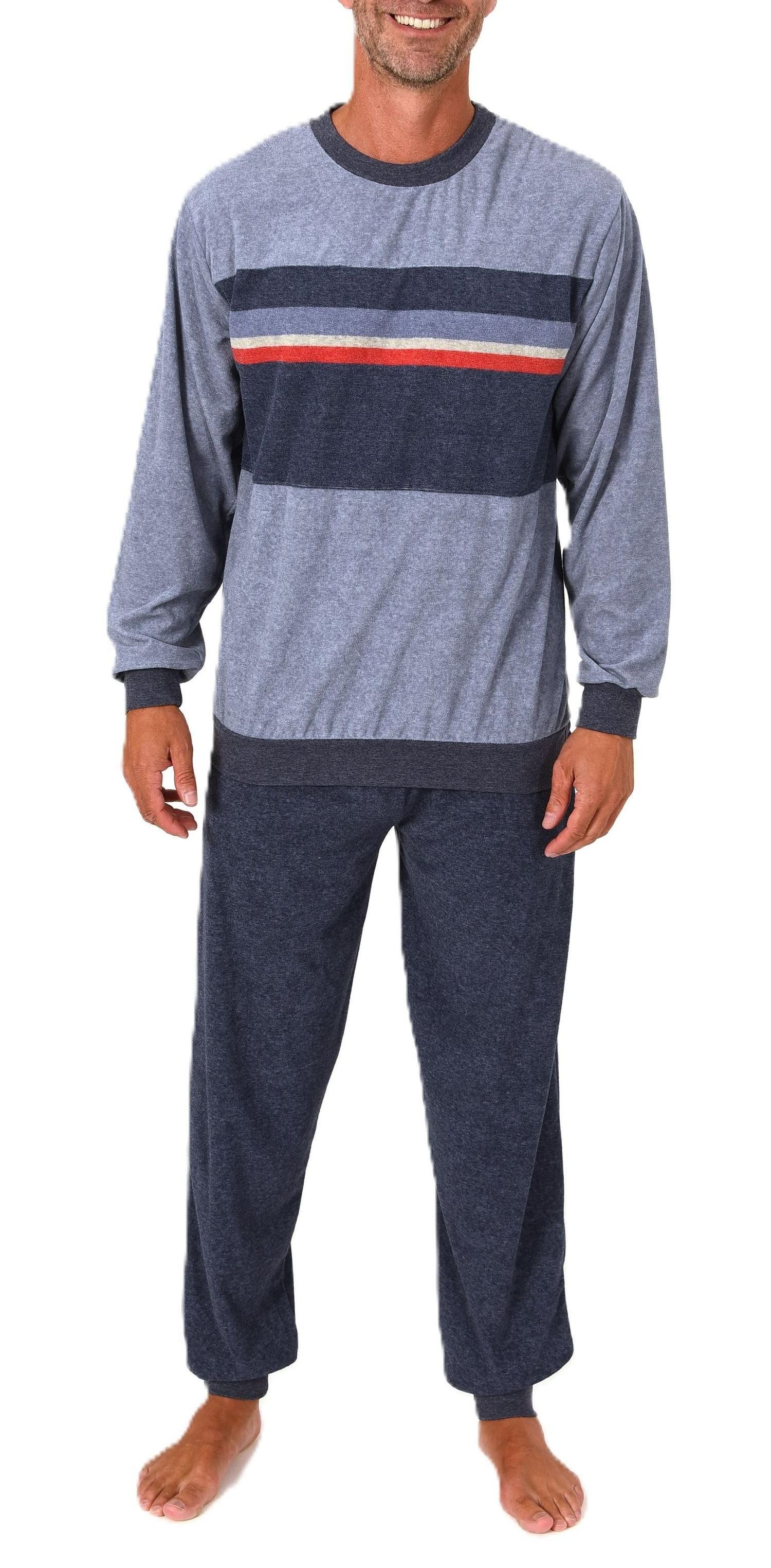 Pyjama Herren Frottee langarm Schlafanzug mit Bündchen - auch in Übergröße