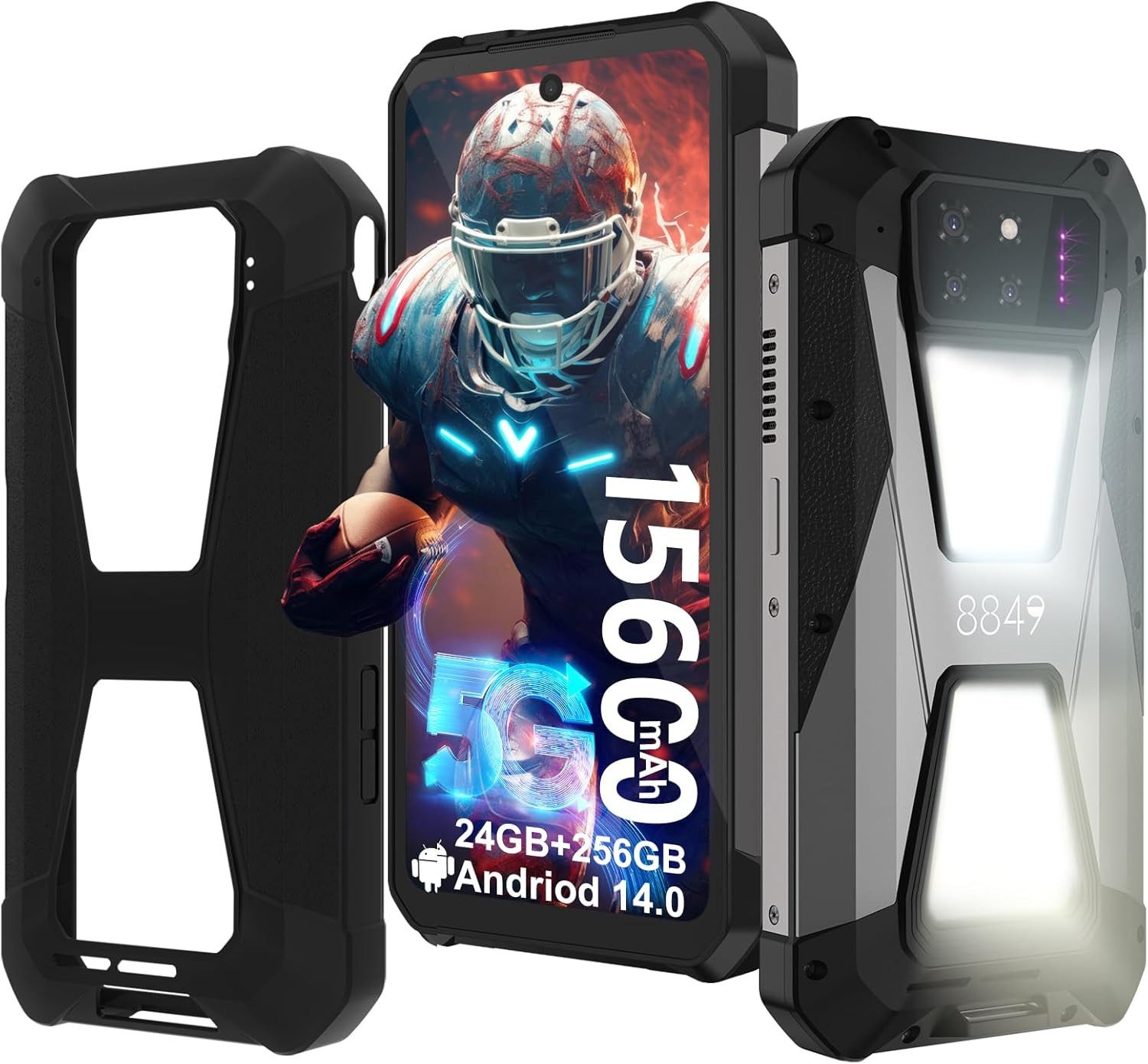 8849 Tank 3s 5G Outdoor Handy, Android 14 Dual SIM Robustes Smartphone (6,79 Zoll, 64 MP Kamera, 24GB+256GB(1TB Erweiterbar), 15600mAh Akku/OTG/GPS, 6,79" Wasserdicht)