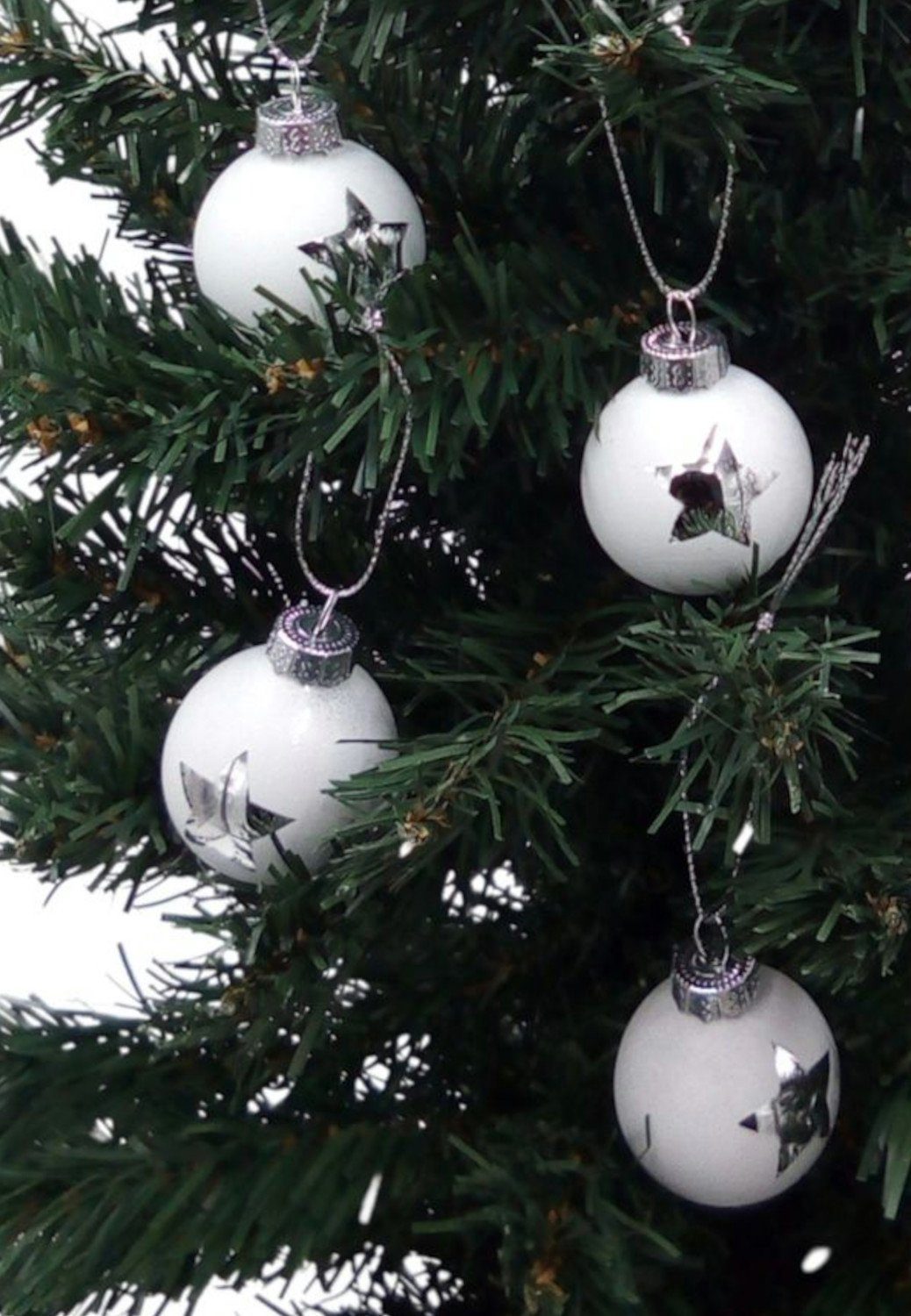 BURI Weihnachtsbaumkugel Glas-Weihnachtsbaumkugeln 4er-Set Christbaumkugeln Weihnachtsschmuck weiß / Stern