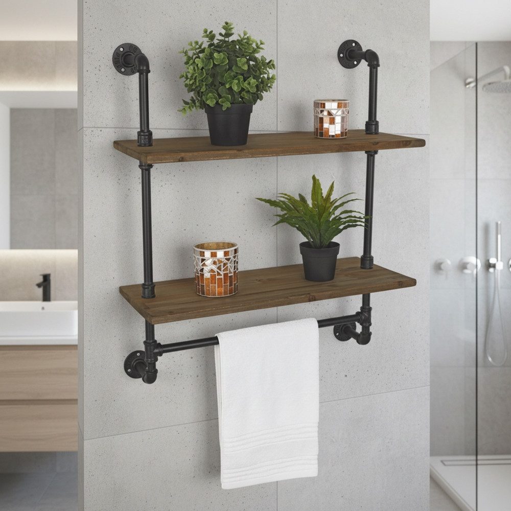 Mucola Handtuchhalter Wandregal 60cm mit Handtuchhalter Handtuchstange Handtuchhaken, mit Ablagefläche