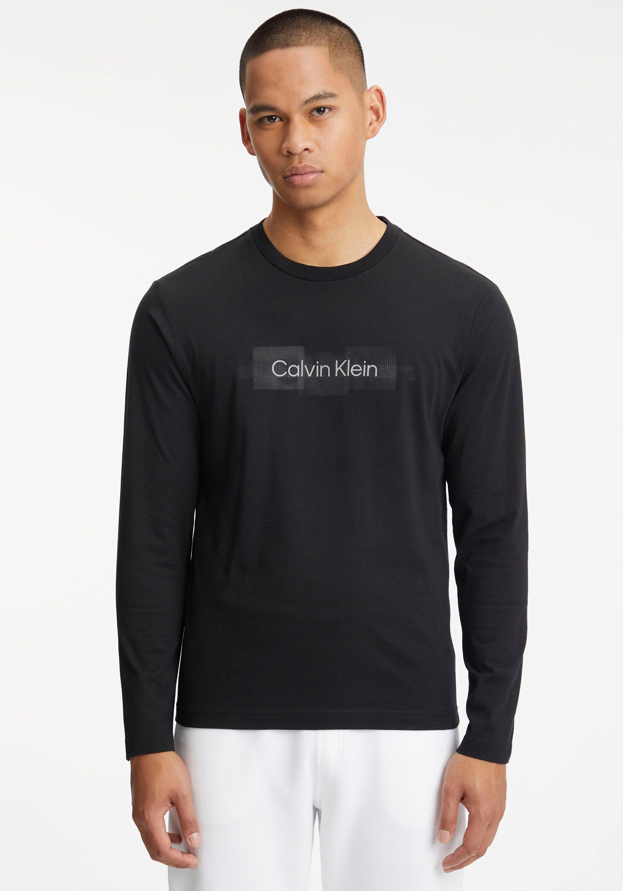 Calvin Klein Longsleeve BOX STRIPED LOGO LS T-SHIRT mit Logoprint auf der Vorderseite Ck Black