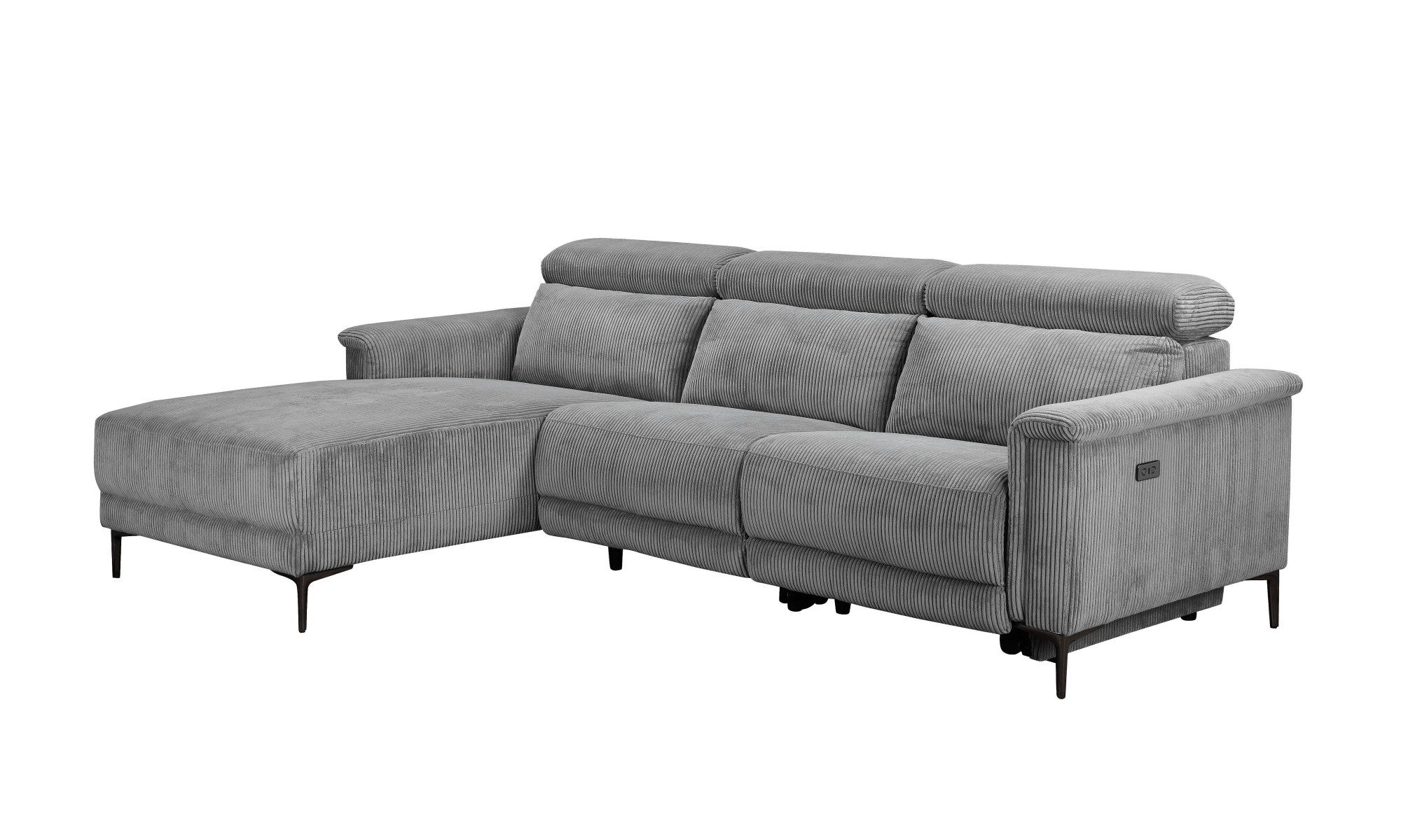 OTTO home Ecksofa LUND Cord, L-Form, 261 cm, man. o. elektr. Relaxfunktion (mit USB-A), mit USB A-Anschluss bei elektrischer Variante und Kopfteilverstellung