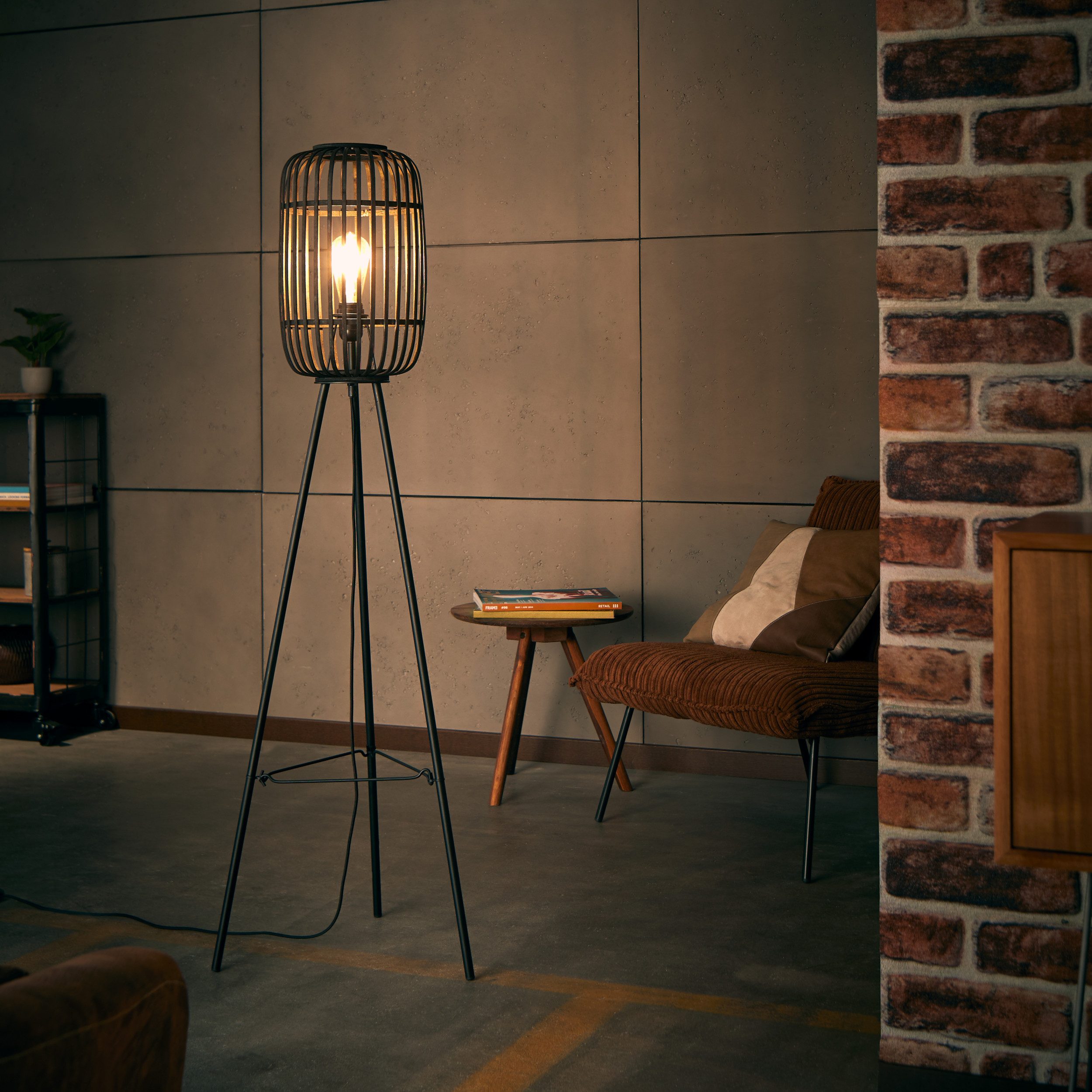 Lightbox Stehlampe, ohne Leuchtmittel, stilvolle Dreibein-Lampe - Stehleuchte im Nature-Style mit Fußschalter