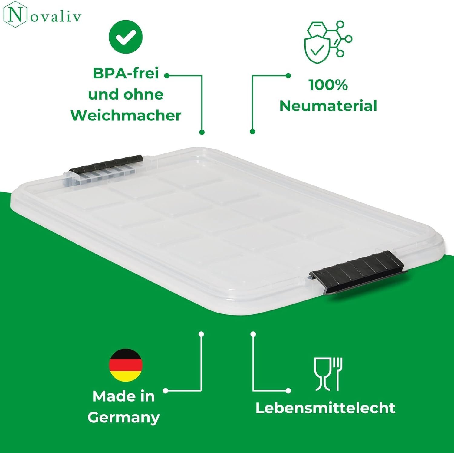 Novaliv Aufbewahrungsbox 30534-1 (1 St), Novaliv 1x Ersatzdeckel 15 Liter mit Clipverschluss 41x29 cm Transpare