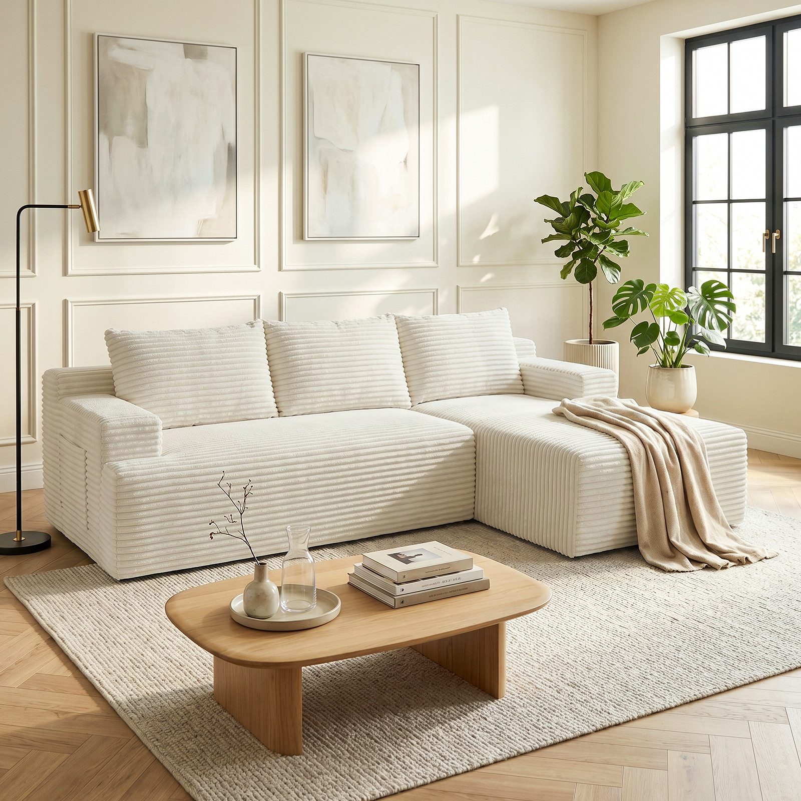 ANYSUN Ecksofa Couch L-Form, mit Liegeflache 3-Sitzer Ecksofa, Cord-Schlafsofa, Modulares Ecksofa, Loungesofa, Links / Rechts Chaiselongue Sofa,keine Montage erforderlich, modulares Schlafsofa für Wohnzimmer, Schlafzimmer, Wohnung und Büro