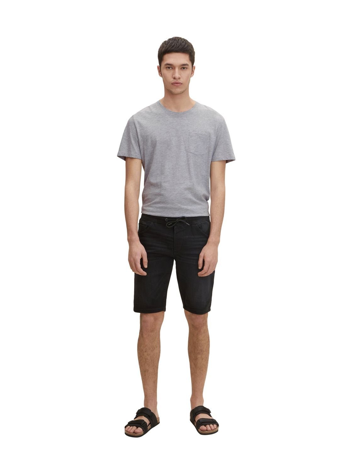 TOM TAILOR Jeansshorts Denim Used Stone mit REGULAR Dark Stretch 10250 Black DENIM SWEAT