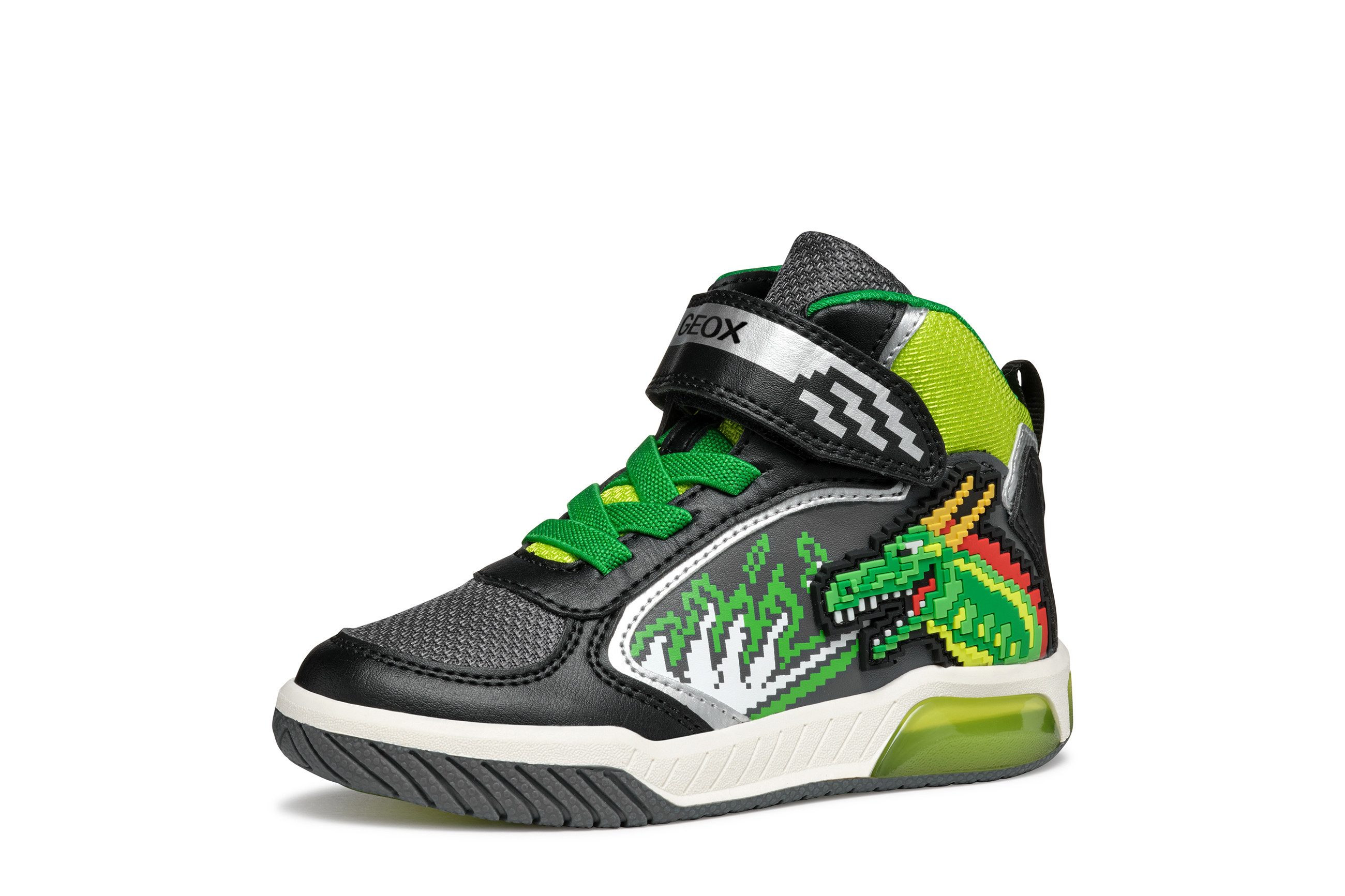 Geox J INEK BOY_Blinkschuh Sneaker Schnürboots mit cooler Blinkfunktion, Größenschablone zum Download