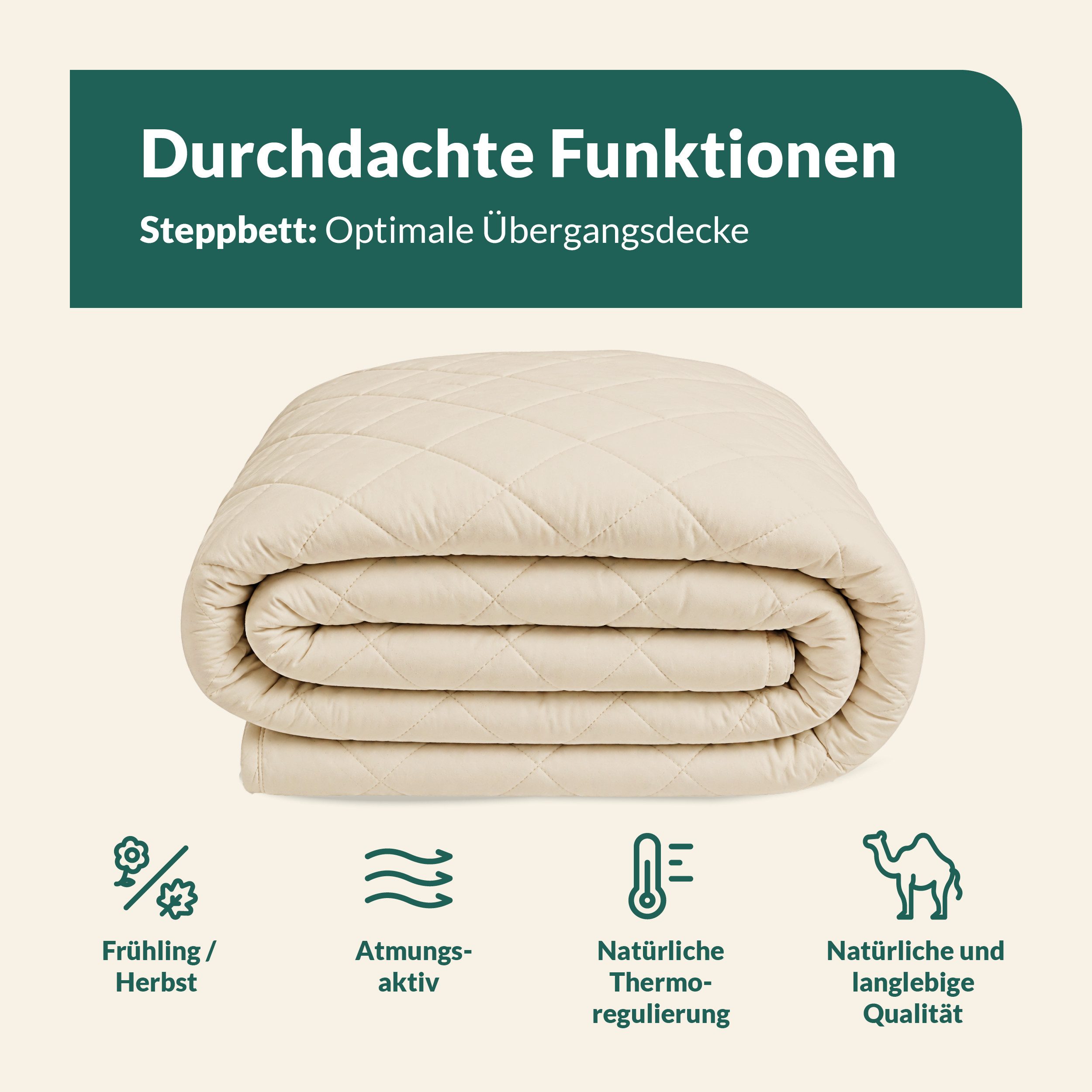 fan Naturhaarbettdecke Gobi, Bettdecken für Sommer und Winter, temperaturausgleichend, Füllung: Kamelhaar, Bezug: Baumwolle, Klimatisierende Kamelhaar-Füllung - – Bild 5 von 5