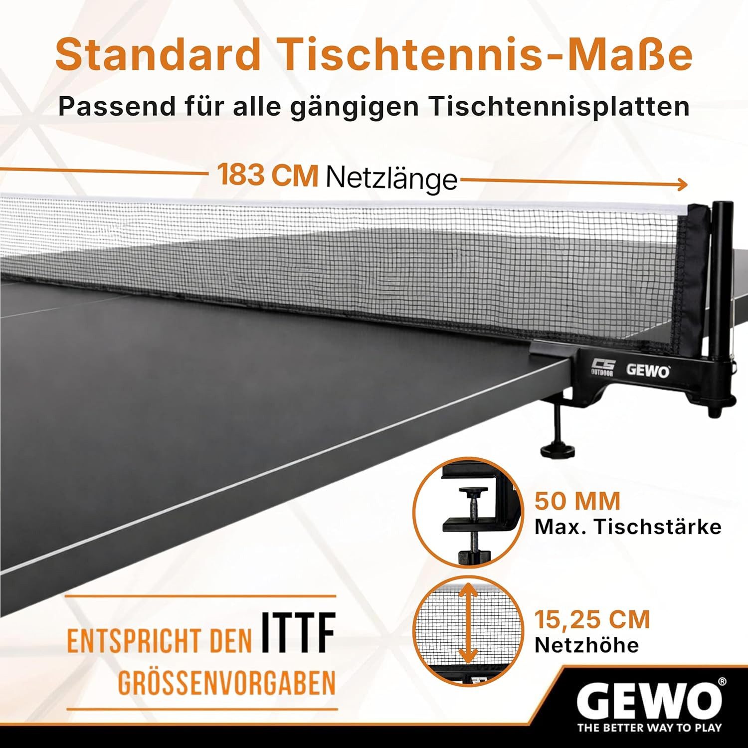 Gewo Tischtennisnetz CS Outdoor, Netz für Tischtennis, schwarzes Garn