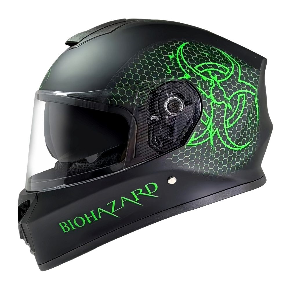 FunSport-Factory Motocrosshelm Motocross Kinderhelm Integralhelm Bio Hazard Grün, mit integrierter Sonnenblende