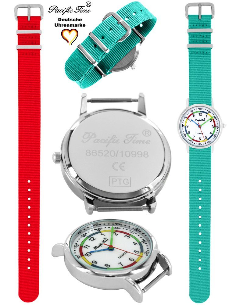 Mix und Time Quarzuhr Wechselarmband, türkis Design Kinder Match Set - Gratis und Armbanduhr First rot Versand Lernuhr Pacific