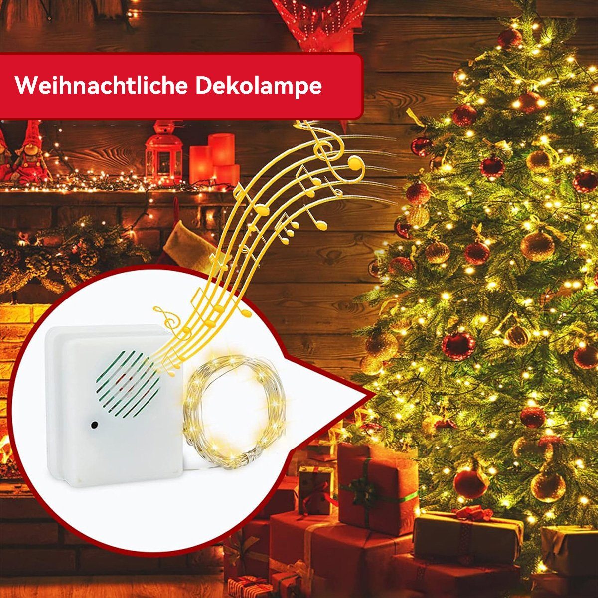 Welikera Christbaumschmuck Lichterketten für Die Akku,mit bunt Musik Weihnachtsbaum Dekoration,3m,Ohne