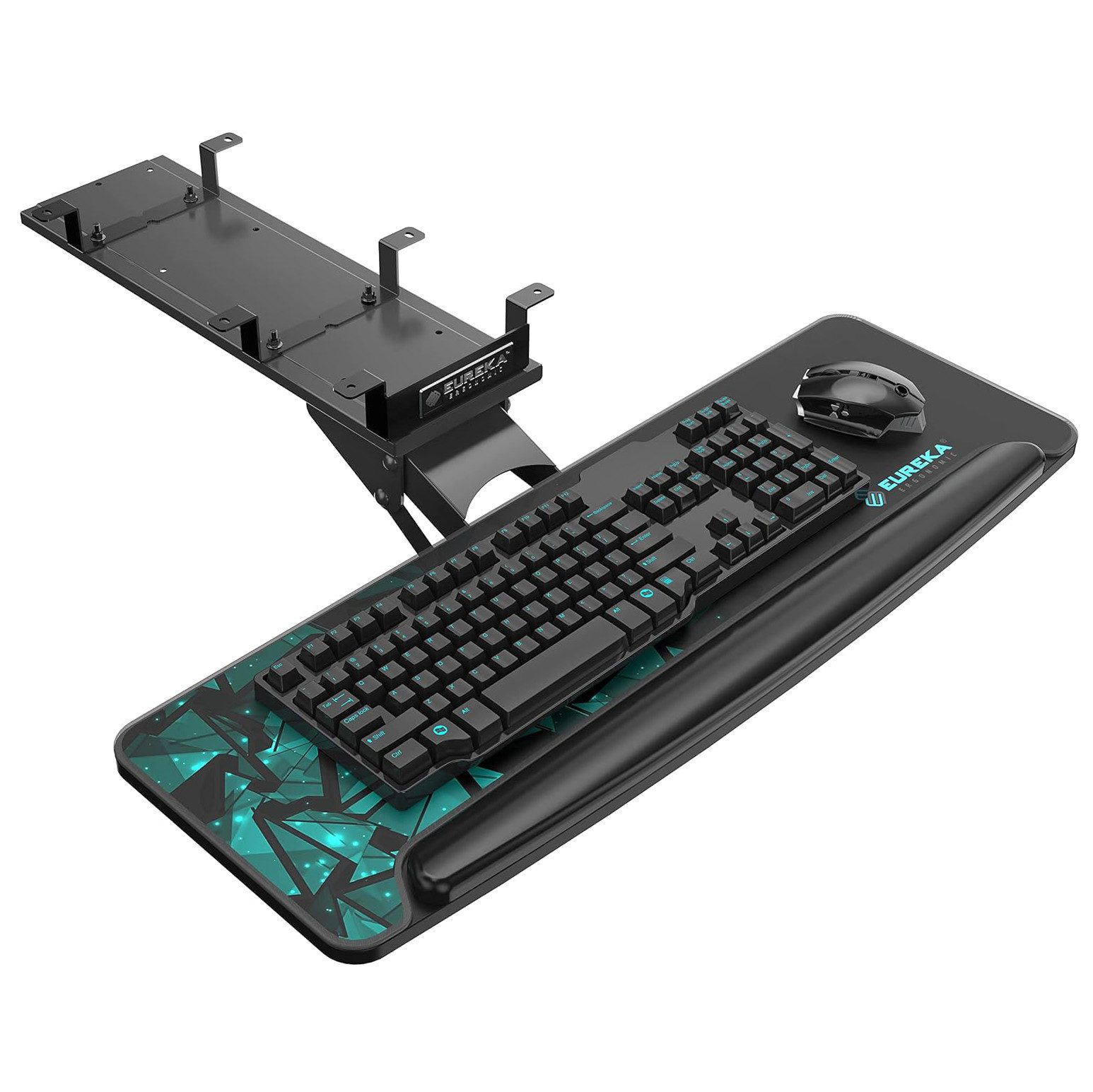 EE EUREKA ERGONOMIC Tastaturhalterung Verstellbar Schwenkbar Tastaturschublade für Gaming Büro Schreibtisch, (1-tlg., mit ergonomische Handballenauflage und ein Gaming-Mauspad für Gamer)