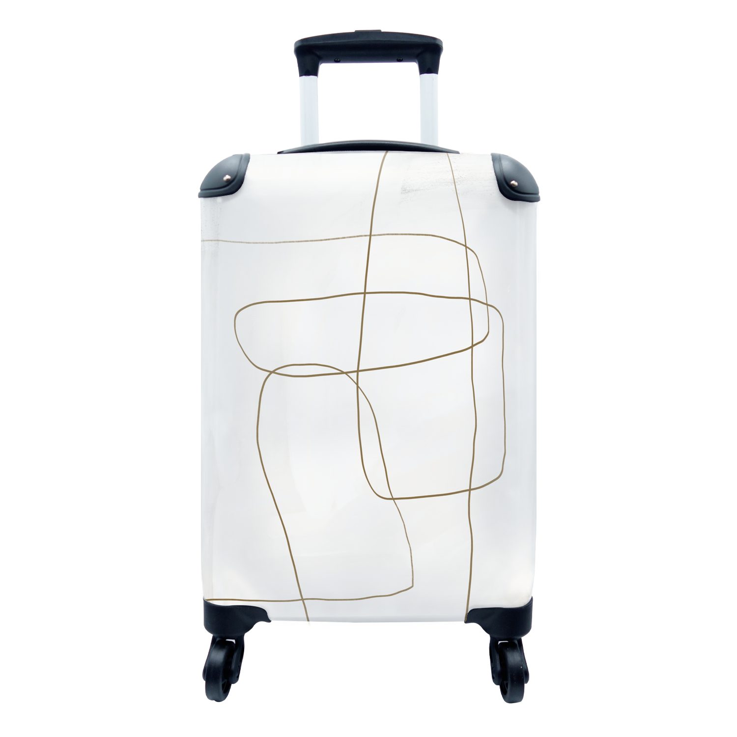 MuchoWow Handgepäckkoffer Kunst - Braun - Weiß - Minimalismus, 4 Rollen, Reisetasche mit rollen, Handgepäck für Ferien, Trolley, Reisekoffer