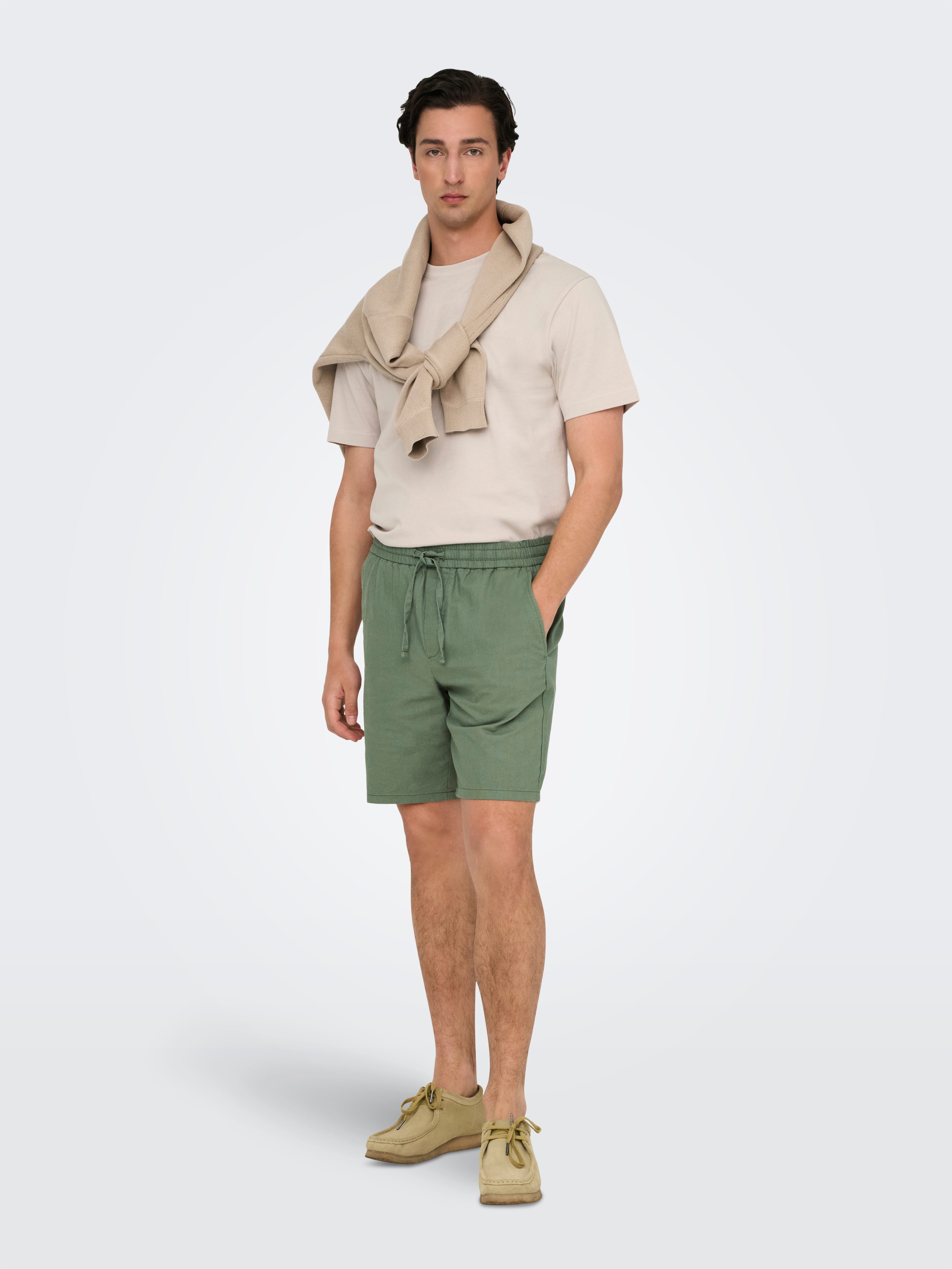 ONLY & SONS Shorts ONSLINUS 0007 COT LIN SHORTS NOOS Baumwolle mit Leinen, normal geschnitten – Bild 3 von 5