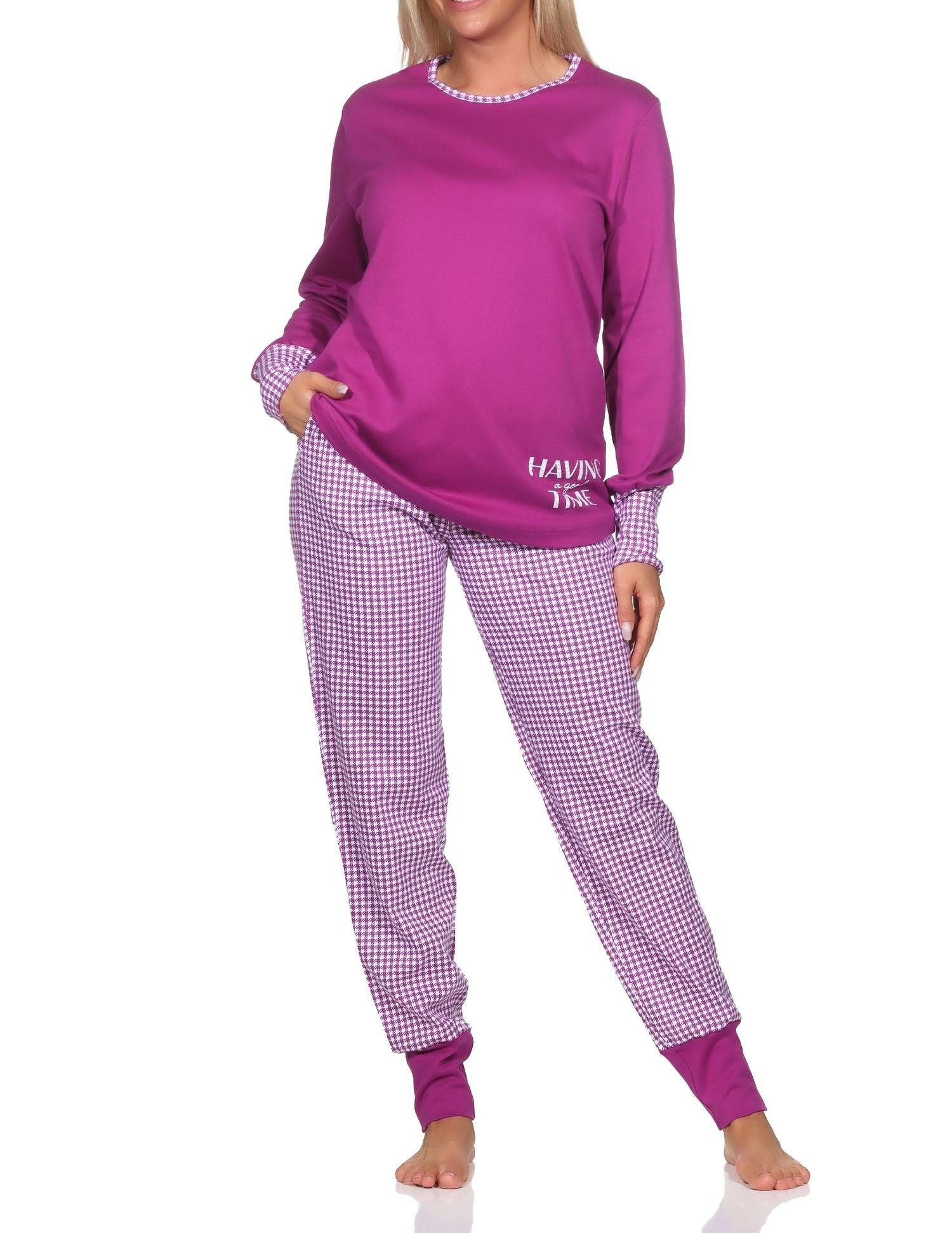 Pyjama Normann Damen Schlafanzug mit Bündchen in Kuschel Interlock Qualität