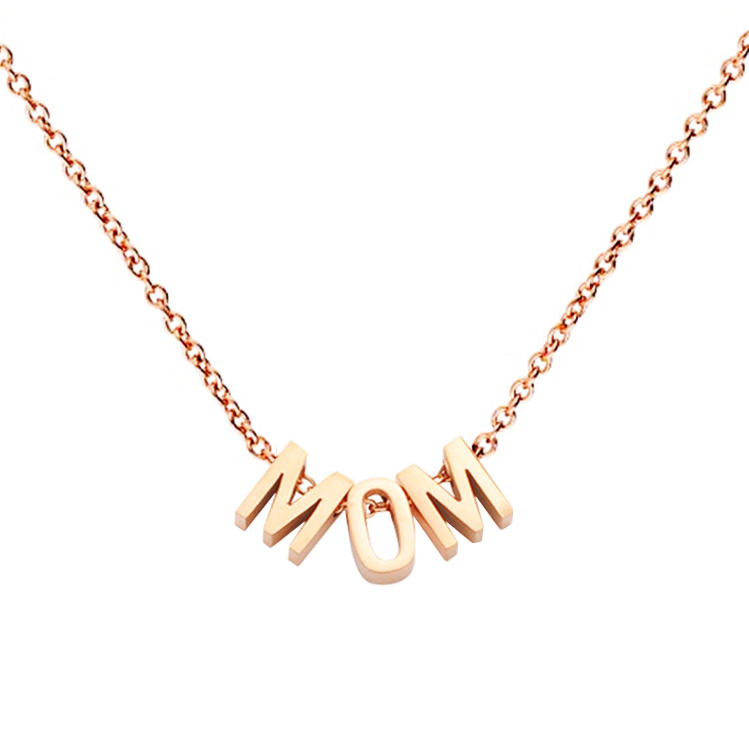 LÖB Kette mit Anhänger 18K Roségold vergoldet Edelstahl Kette MOM Buchstaben Anhänger Mama (Geschenke für Frauen Beste Freundin Mutter Mama Damen zum Geburtstag Weihnachten Weihnachtsgeschenke, Inkl. Schmuckbox), Halskette Rotgold Schriftzug Oma Mutter Muttertag