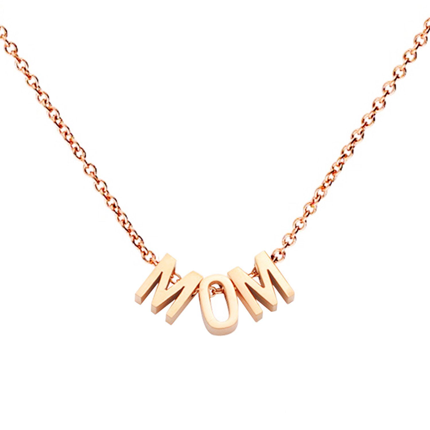 LÖB Kette mit Anhänger Damen Halskette MOM Buchstaben Anhänger Roségold  vergoldet Rotgold, Kette Schriftzug Geschenke Mutter Oma Frauen Mama  Muttertag Geburtstag