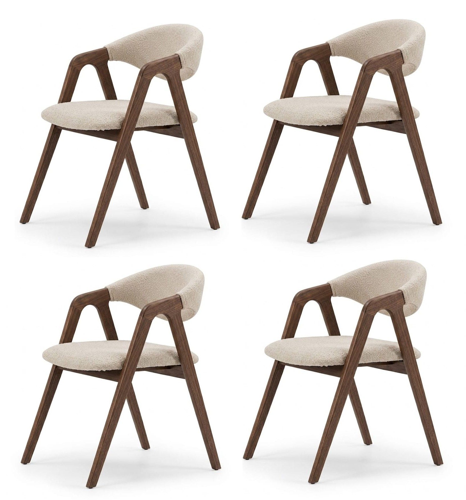 Xlmoebel Esszimmerstuhl 4er Stuhlset Beige Textil Holz Modern Einfarbig Esszimmerstuhl Design (4er-Set, 4 St)