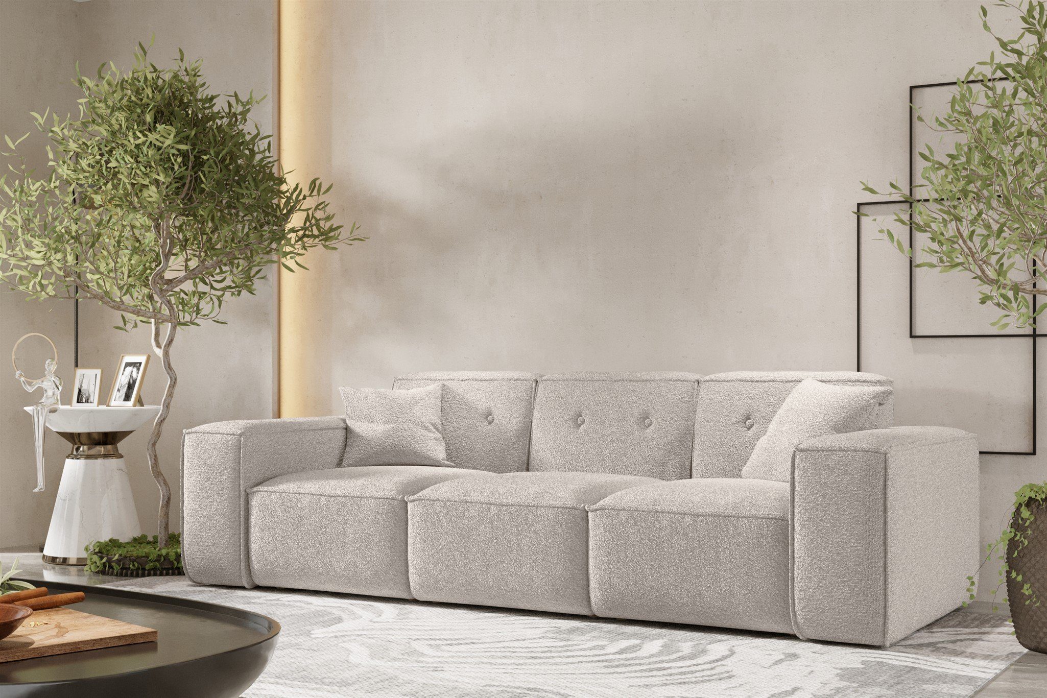 Fun Möbel Sofa Designersofa inkl. Rundumbezug Stoff, 2 in CESINA 3-Sitzer Zierkissen