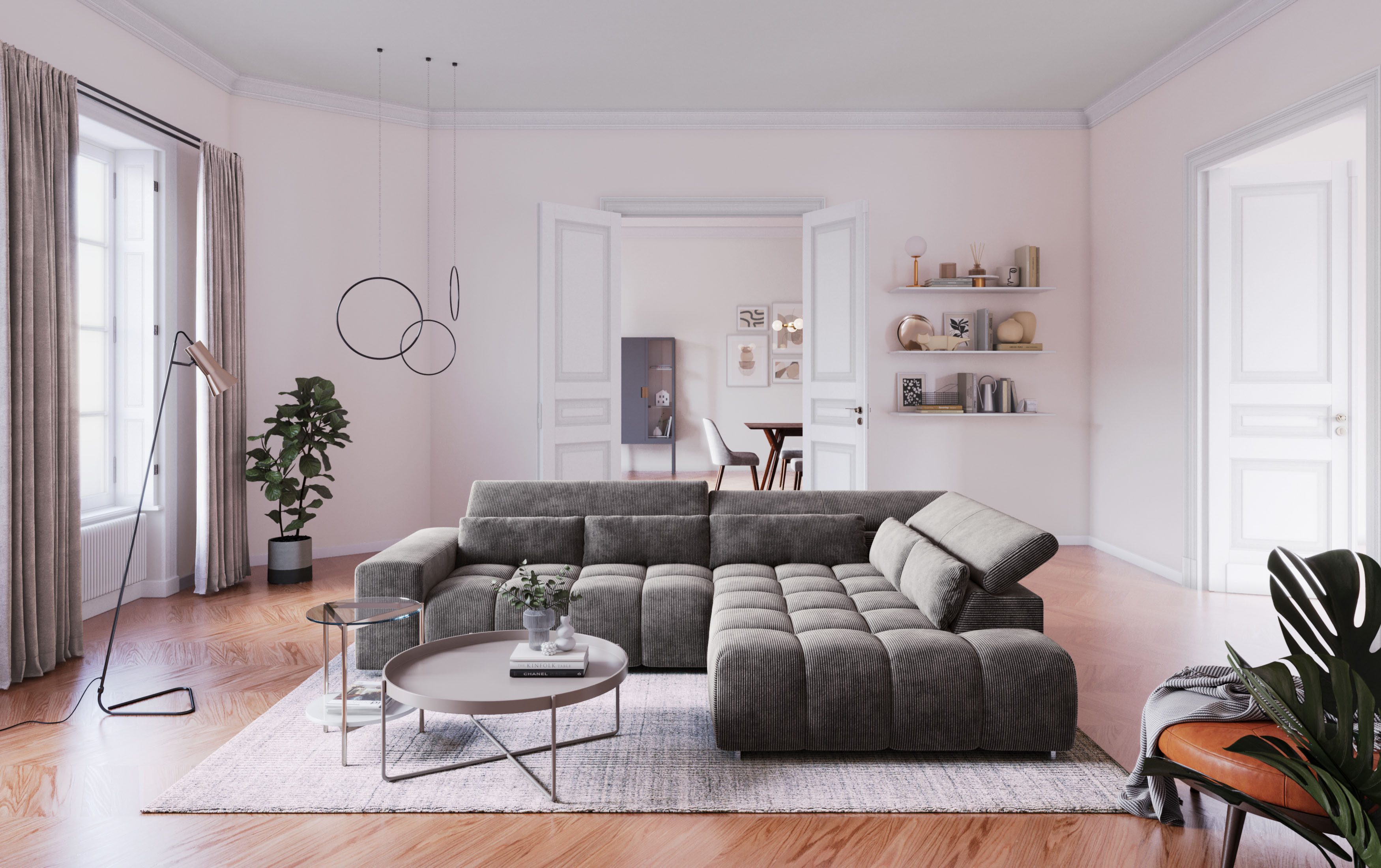 COTTA Ecksofa Orion L-Form, mit Kopfteilverstellung & 5 Nierenkissen