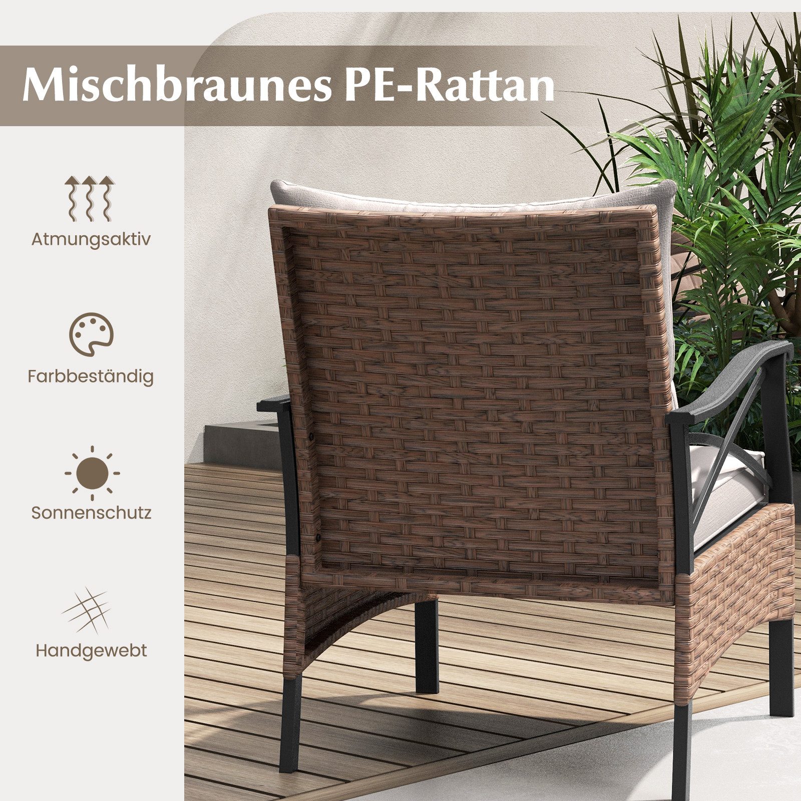 COSTWAY Gartenlounge-Set, (5-tlg), Balkonset mit Beistelltisch, Ottomanen, Kissen