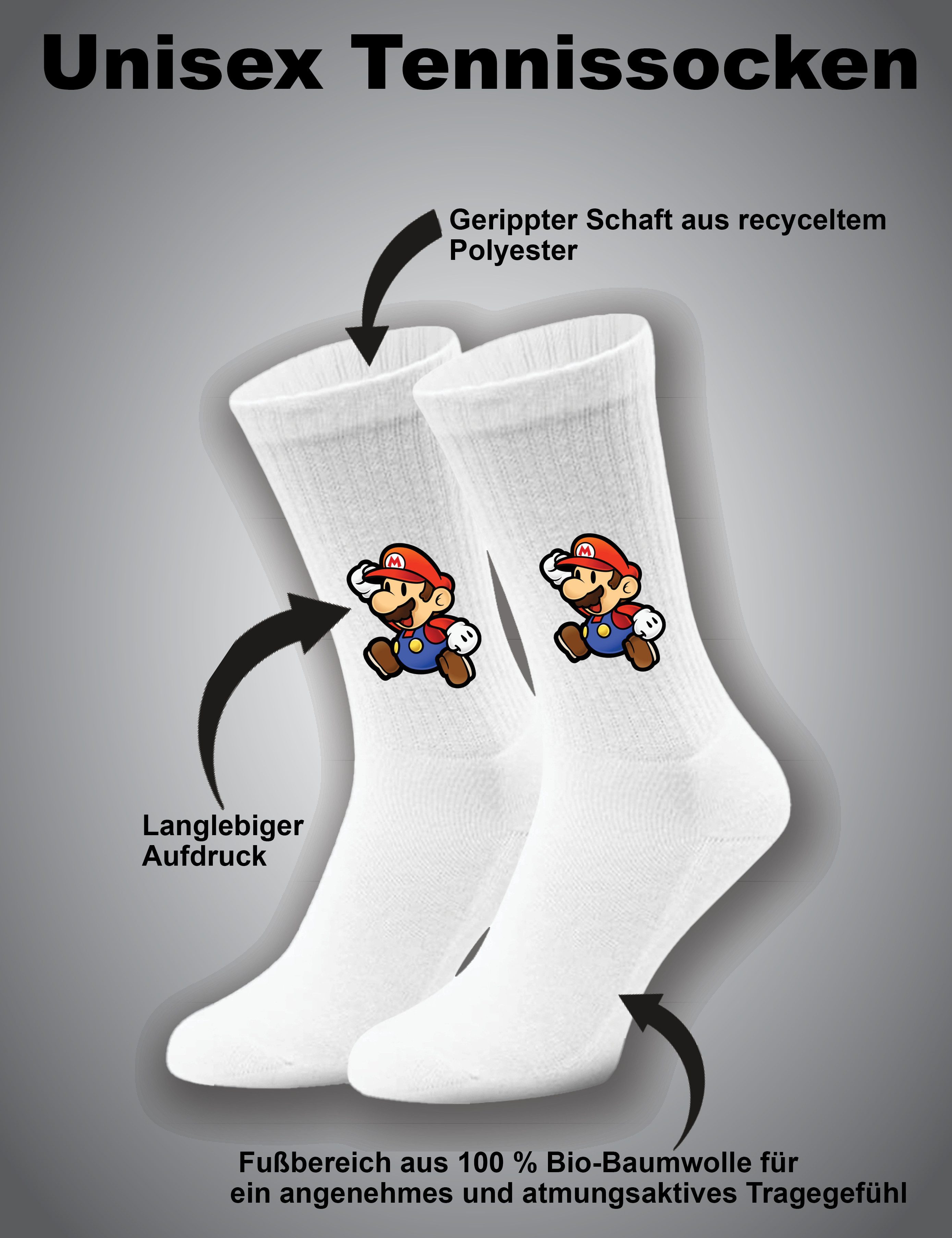 Youth Designz Tennissocken Mario Unisex Socken Geschenk mit verstärkter Verse und Zehenbereich
