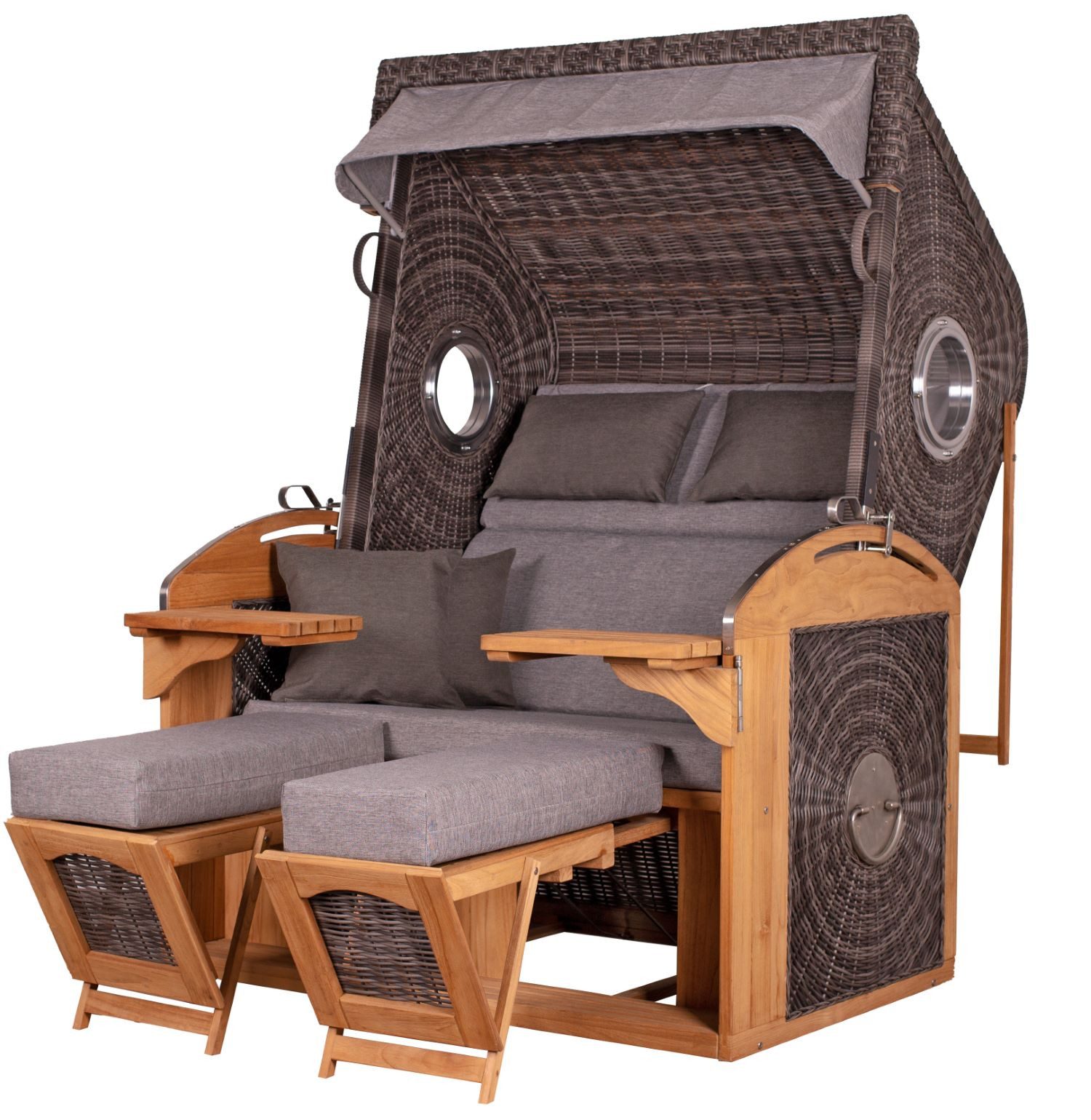 deVries PURE® Strandkorb deVries PURE® Sailor XL - PE stone grey - Dessin 466, BxTxH: 135x90x165 cm, Halblieger, Ostsee-Strandkorb, feines Teakholz - inkl. Rückholfeder und Schutzhülle