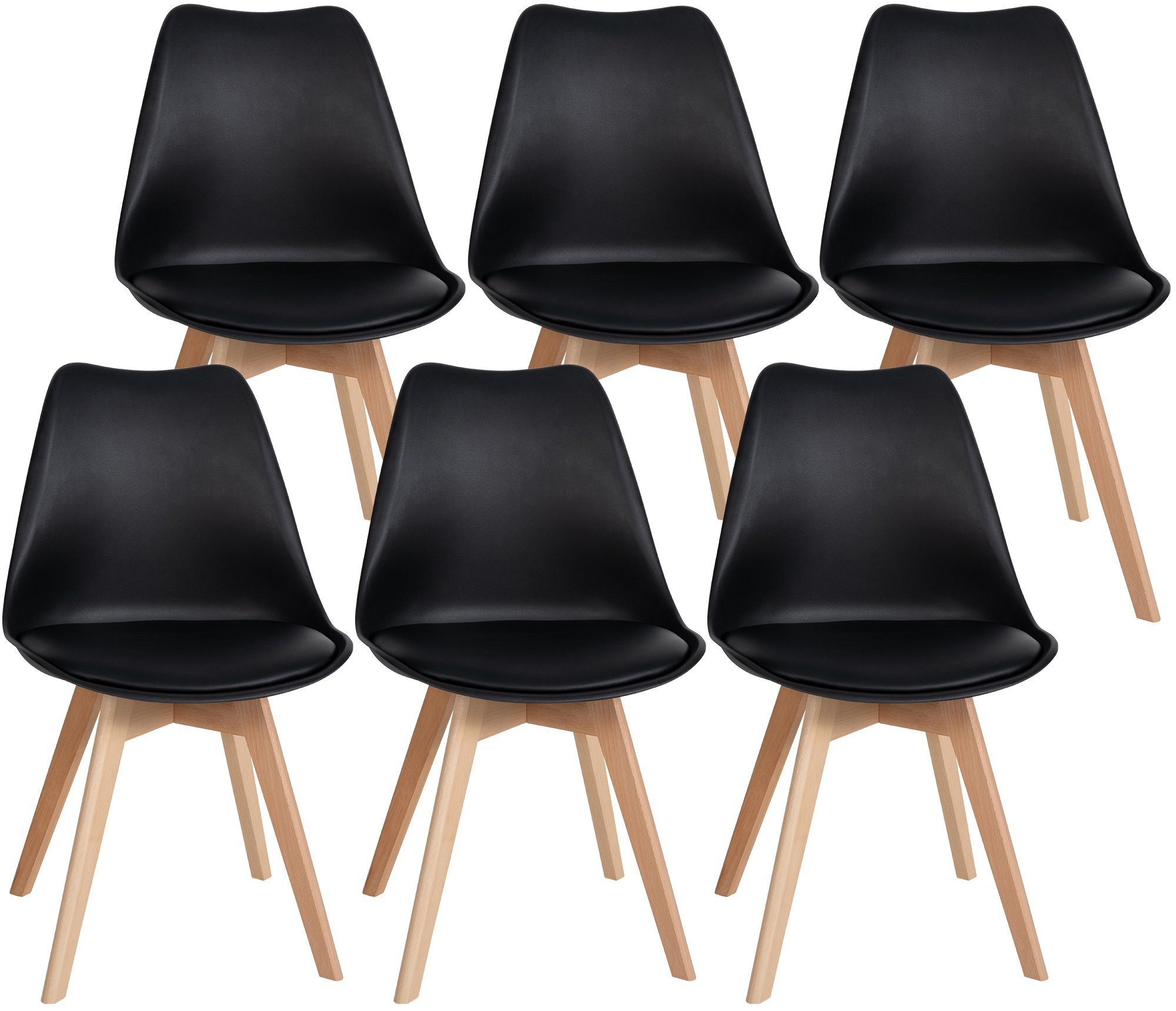 CLP Esszimmerstuhl Ramsey (6er Set), Kunststoff mit Kunstlederbezug schwarz | Stühle