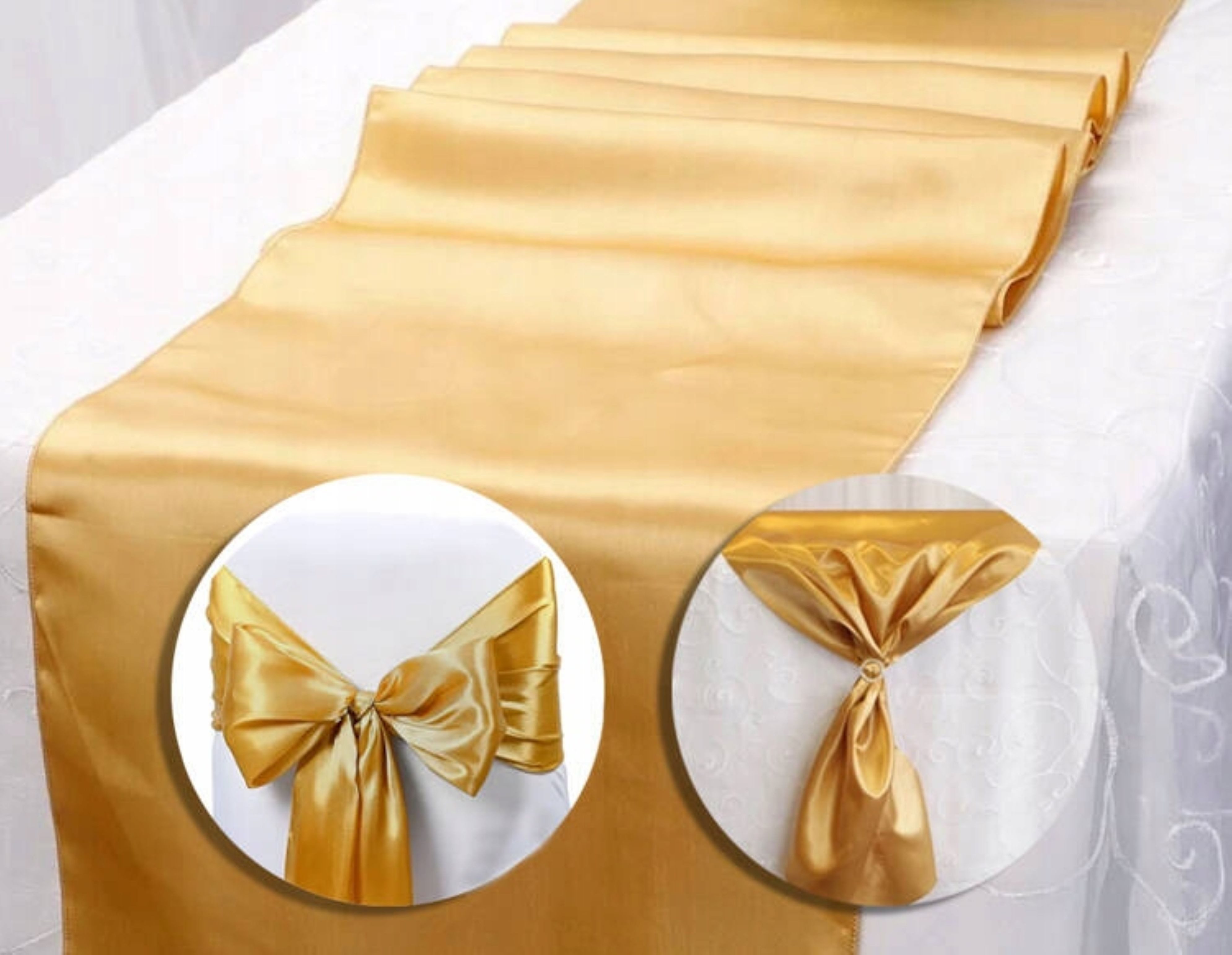 Festivalartikel Tischdecke Gold Satin Stoff 0,36x9m Deko Kommunion Hochzeit Tischläufer (1-tlg)