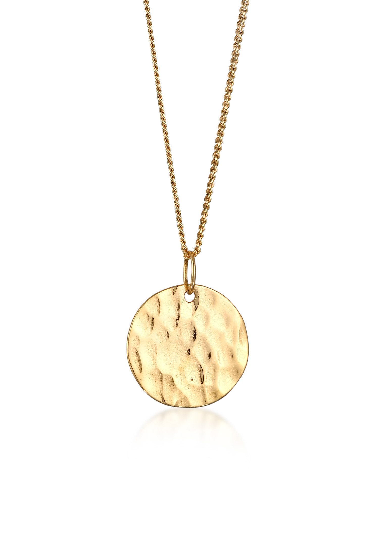 Kette mit Anhänger Plättchen Anhänger Rund Gehämmert 375 Gelbgold