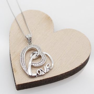 ELLAWIL Silberkette Kette mit Herz Anhänger Damen Zirkonia Halskette Mädchen (Kettenlänge 50 cm, Sterling Silber 925), inklusive Geschenkschachtel