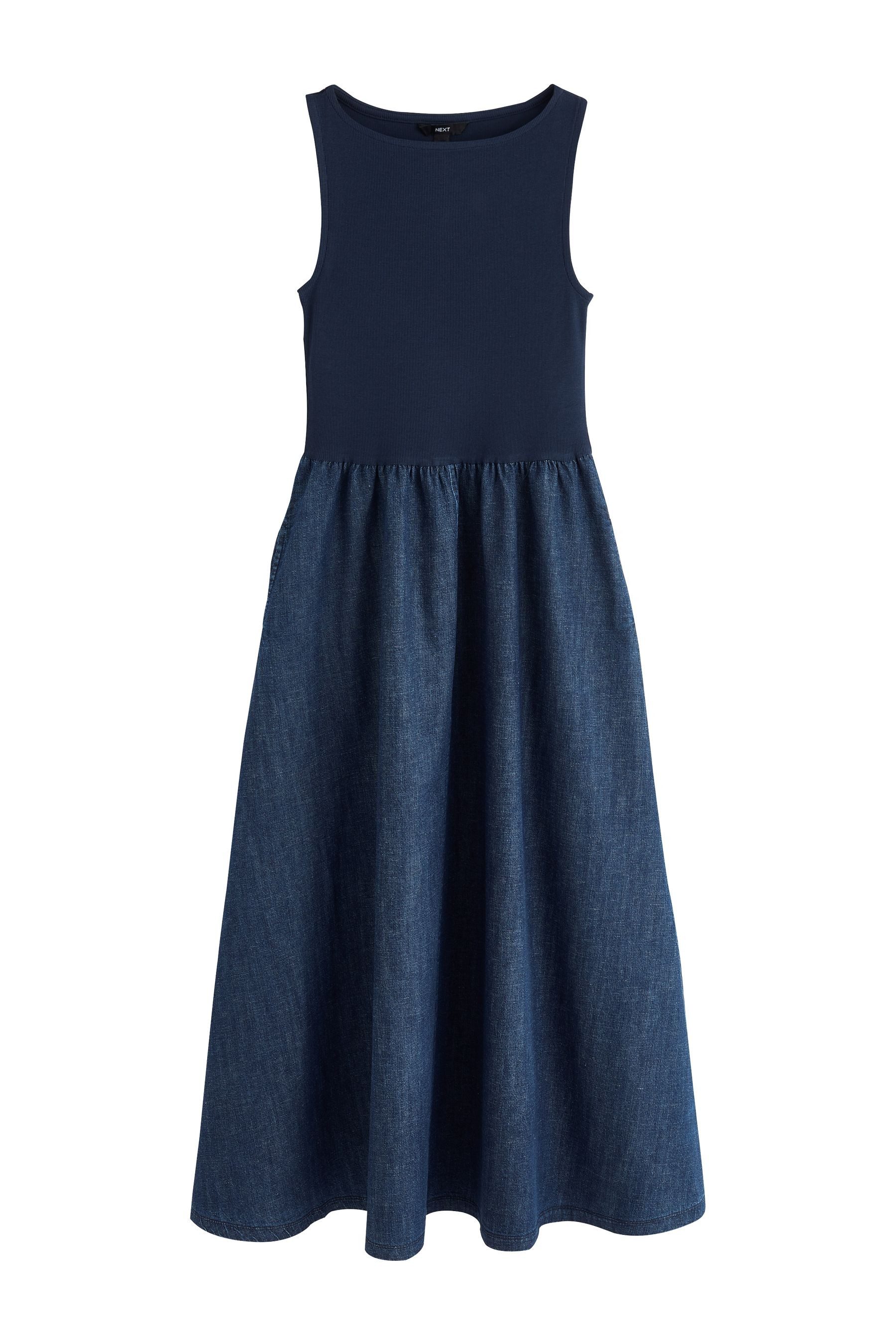 Next Jeanskleid Ärmelloses Maxikleid aus Jersey-Denim (1-tlg)