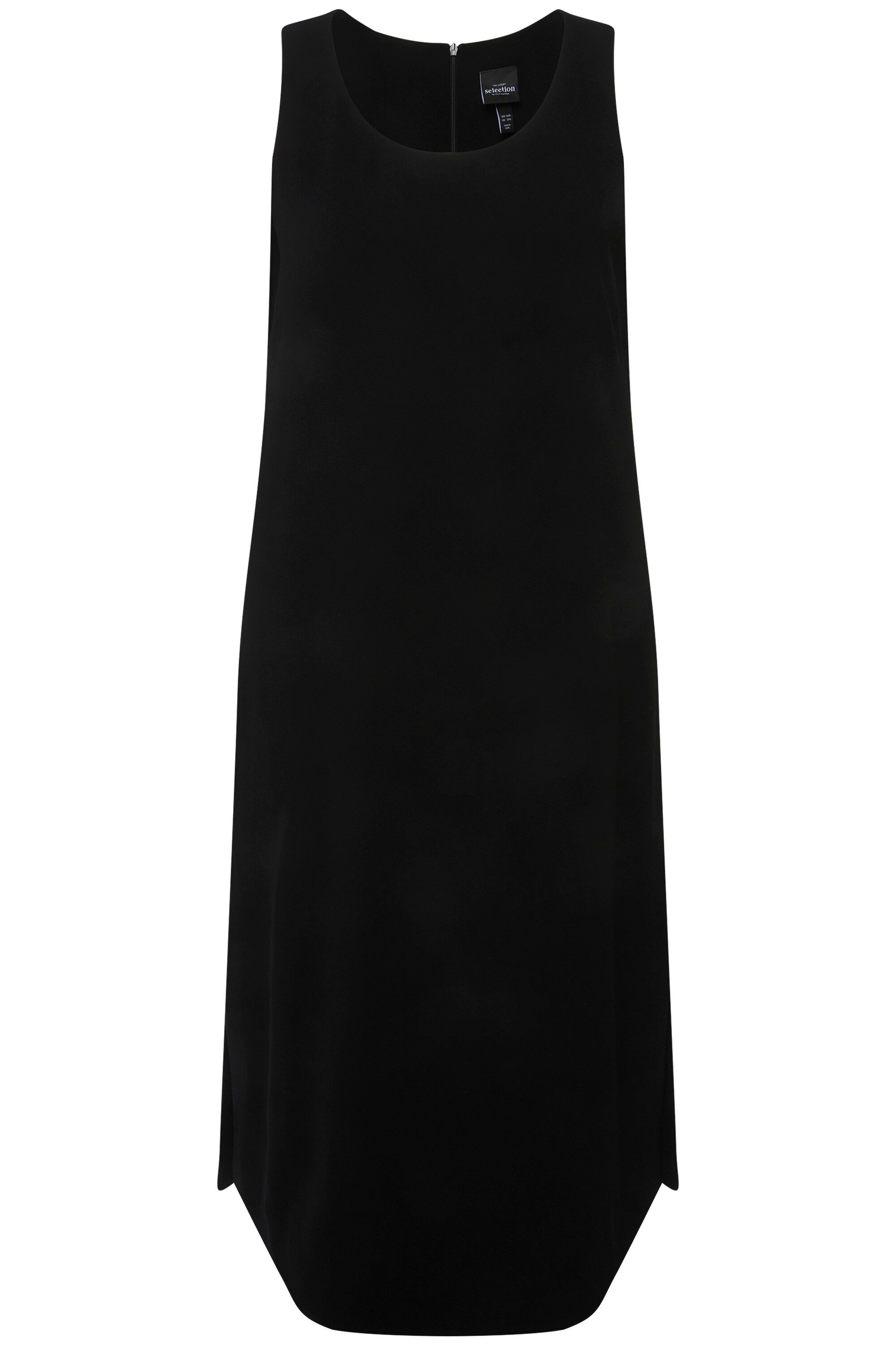 Ulla Popken Midikleid Acetat-Midikleid A-Linie Rundhals ärmellos Taschen