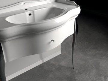 Kerasan Waschbecken Retro, weiß glänzend 100 cm breit, mit 1 Hahnloch, Vintage-Stil (Waschtisch-Set, inkl. weißem Holzunterschrank mit Schublade)