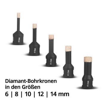 STAHLWERK Bohrkrone Diamant-Bohrkronen 5er Set 6-14 mm M14, Diamant-Bohrer, Fliesen-Bohrkrone, Fliesen-Bohrer für Winkelschleifer