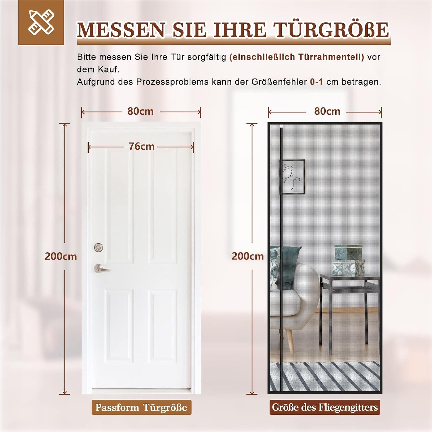 FELIXLEO Fliegengitter-Gewebe Fliegengitter Balkontür Magnet 80x200cm Seitliche Öffnung Schwarz, (1-St)