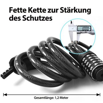 Sumosuma Kettenschloss Fahrradschloss mit Zahlencode (120CM / 10MM, Mit 5-Stellig Code Kombination), Anti-Diebstahl Zahlenschloss Fahrrad Schloss Cable